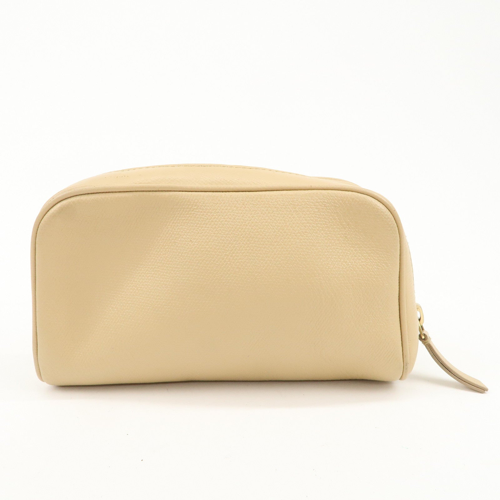 CHANEL COCO Button Leather Cosmetic Pouch Beige Gold A20913 Used