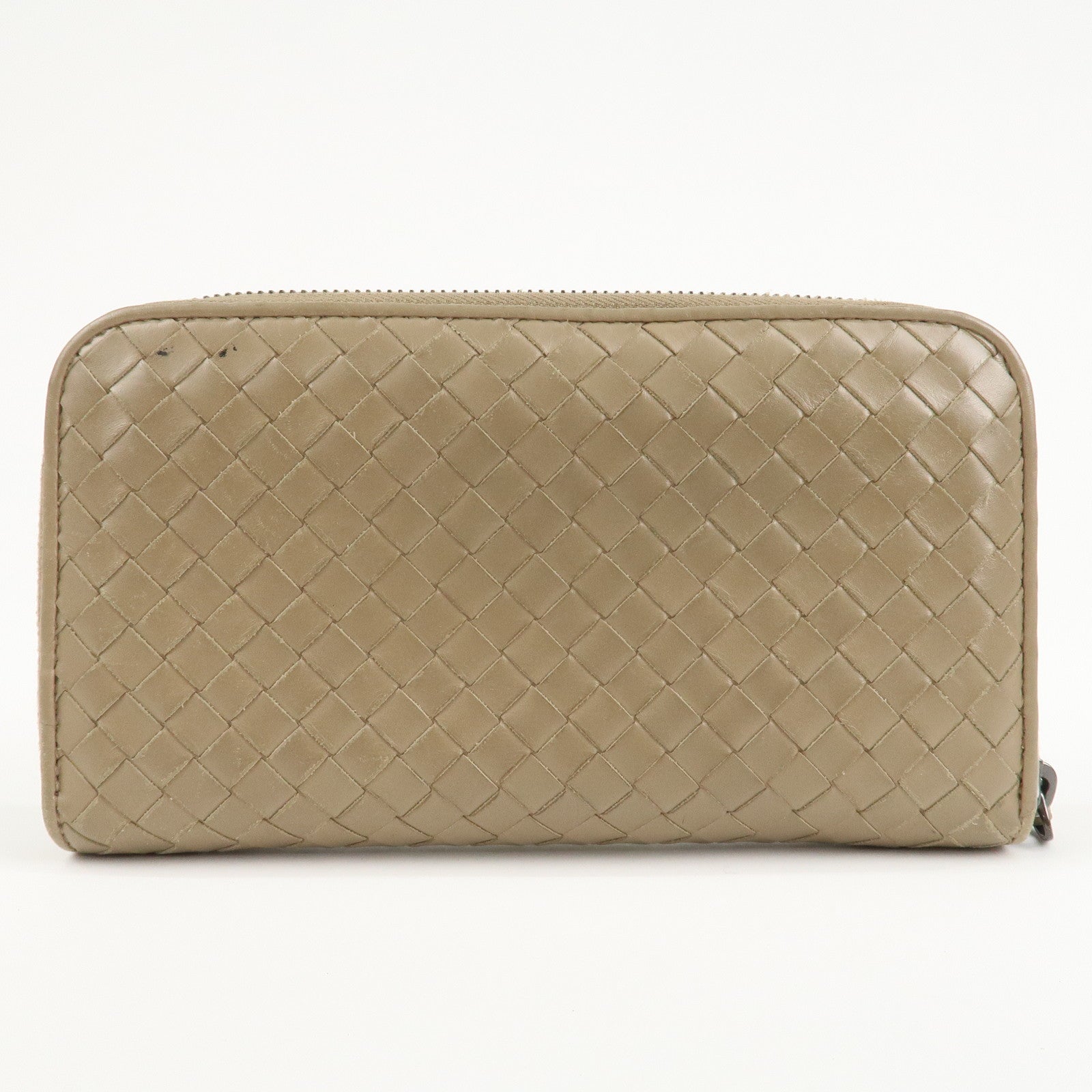 BOTTEGA VENETA Intrecciato Leather Zip Around Long Wallet Beige Used