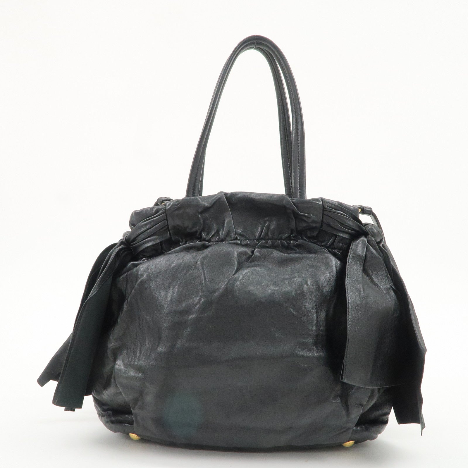 PRADA Leather Ribbon 2Way Bag Hand Bag Shoulder Bag BN1760 Used