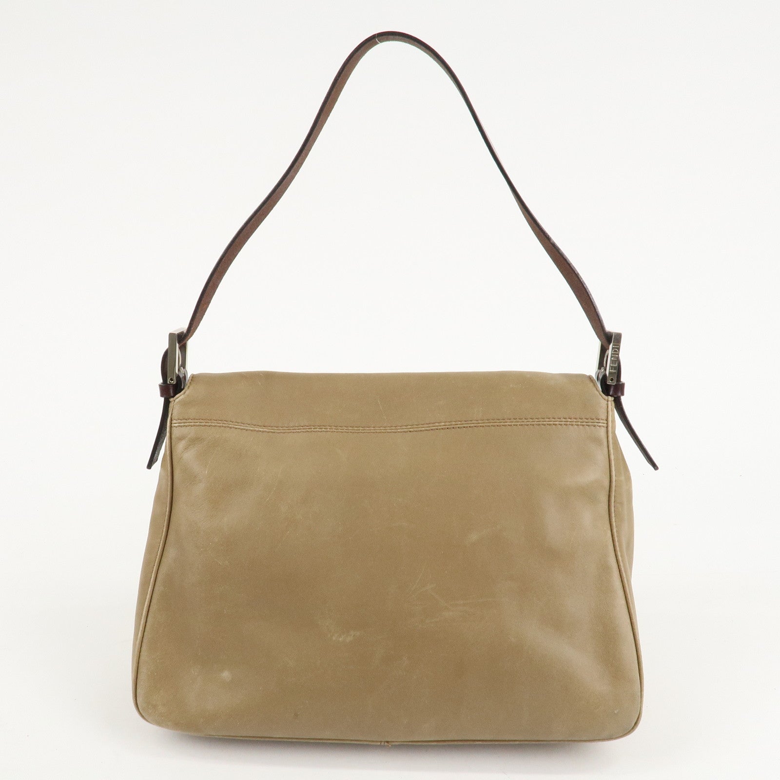FENDI Mamma Baguette Leather Shoulder Bag Hand Bag Beige Used