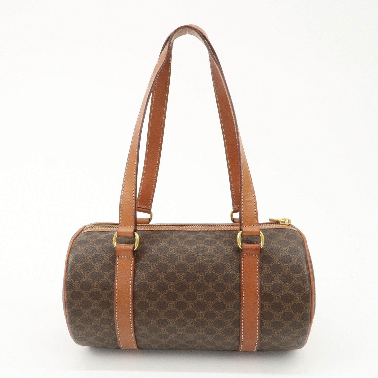 CELINE Macadam PVC Leather Boston Bag Brown Dark Brown Used
