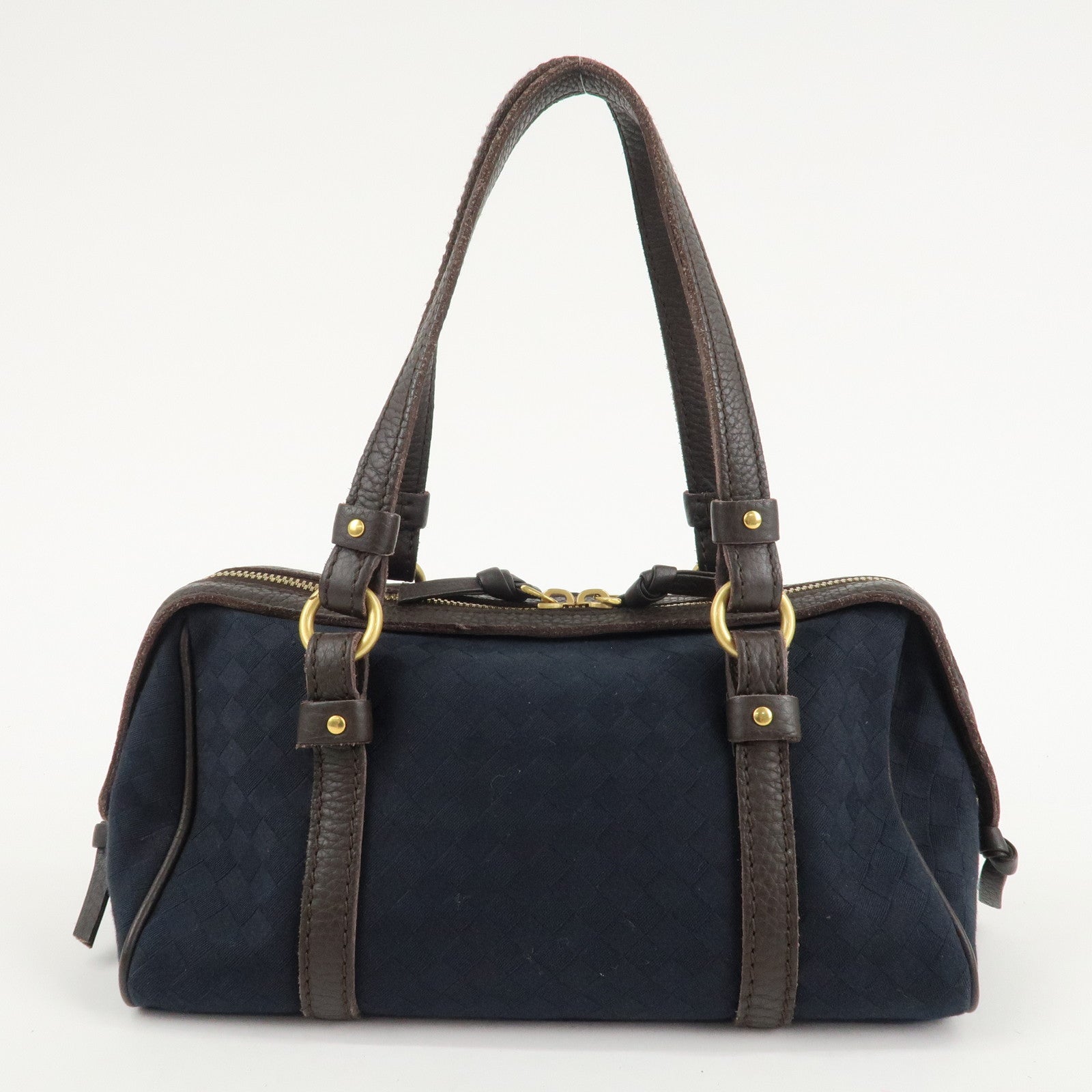 BOTTEGA VENETA Intrecciato Canvas Leather Mini Boston Bag 142470 Used