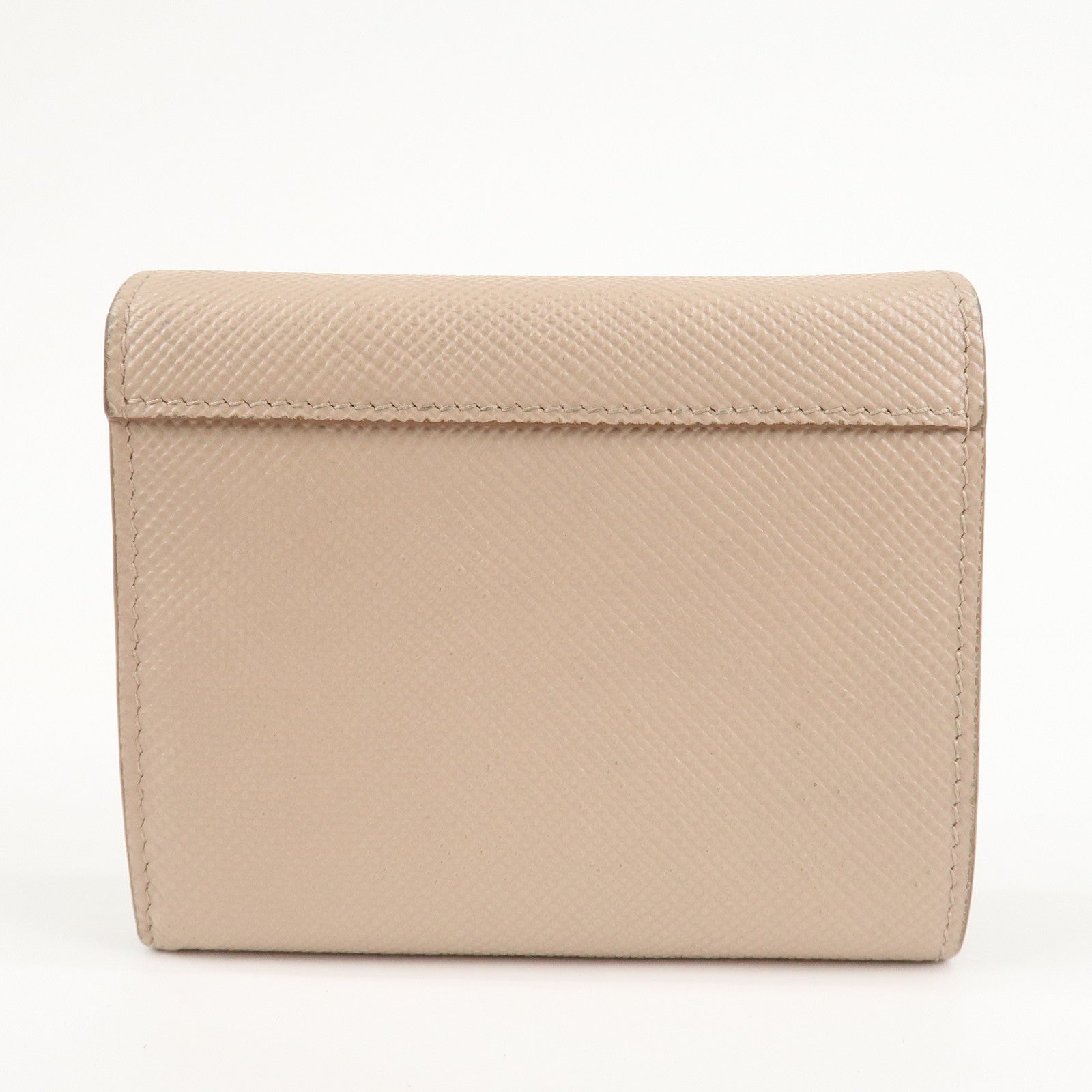 PRADA Saffiano Leather Trifold Compact Wallet Beige 1MH176 Used