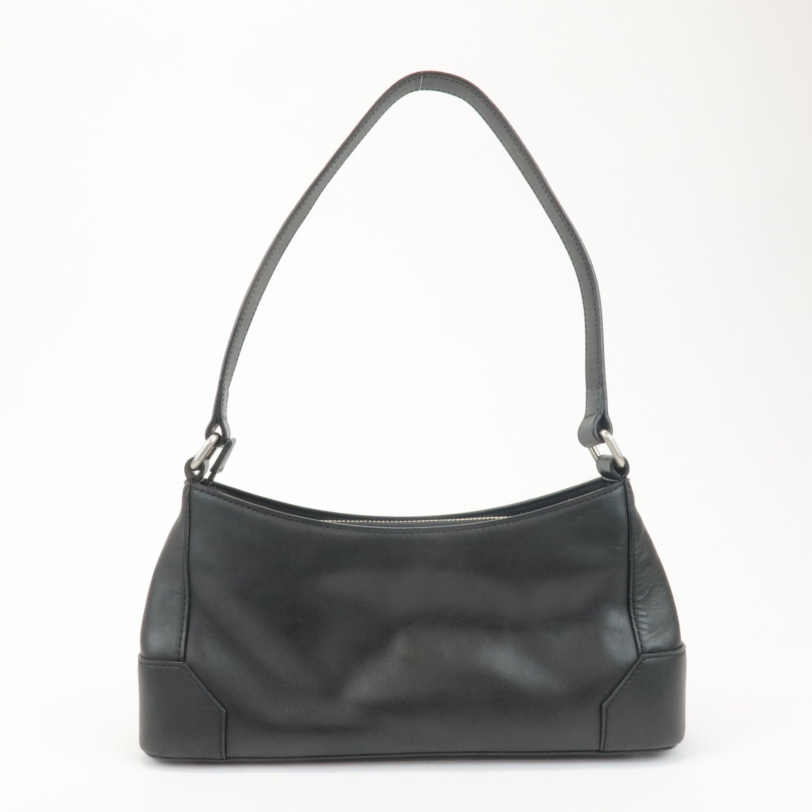 BURBERRY Leather Shoulder Bag Hand Bag Black Silver Hardware Used