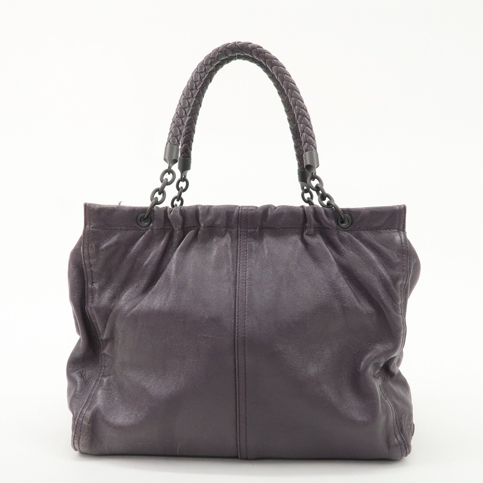 BOTTEGA VENETA Leather Tote Bag Hand Bag Purple Black HDW Used