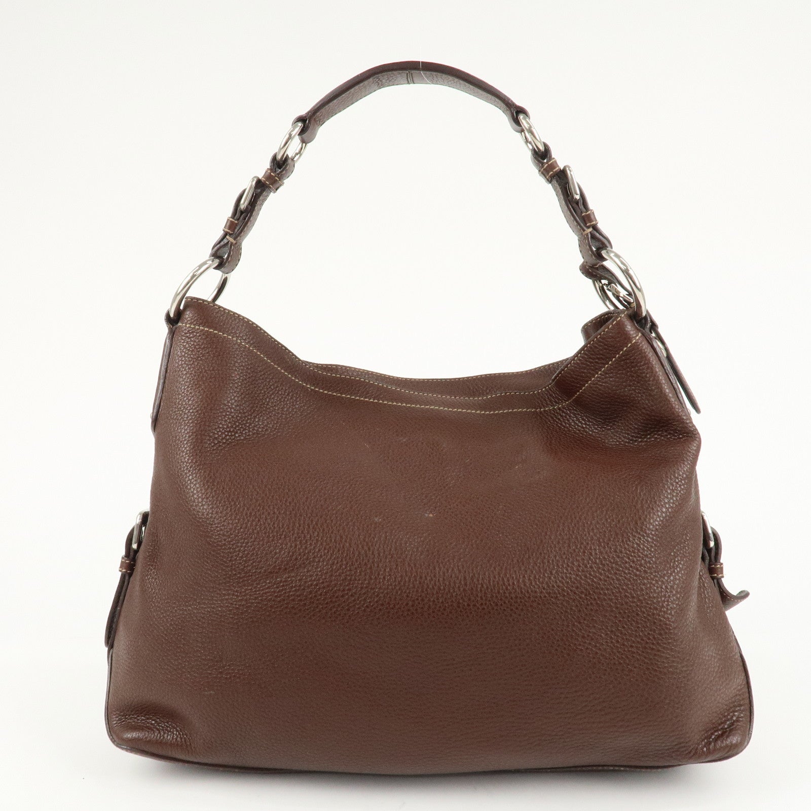 PRADA Leather Shoulder Bag Brown BR3408 Used