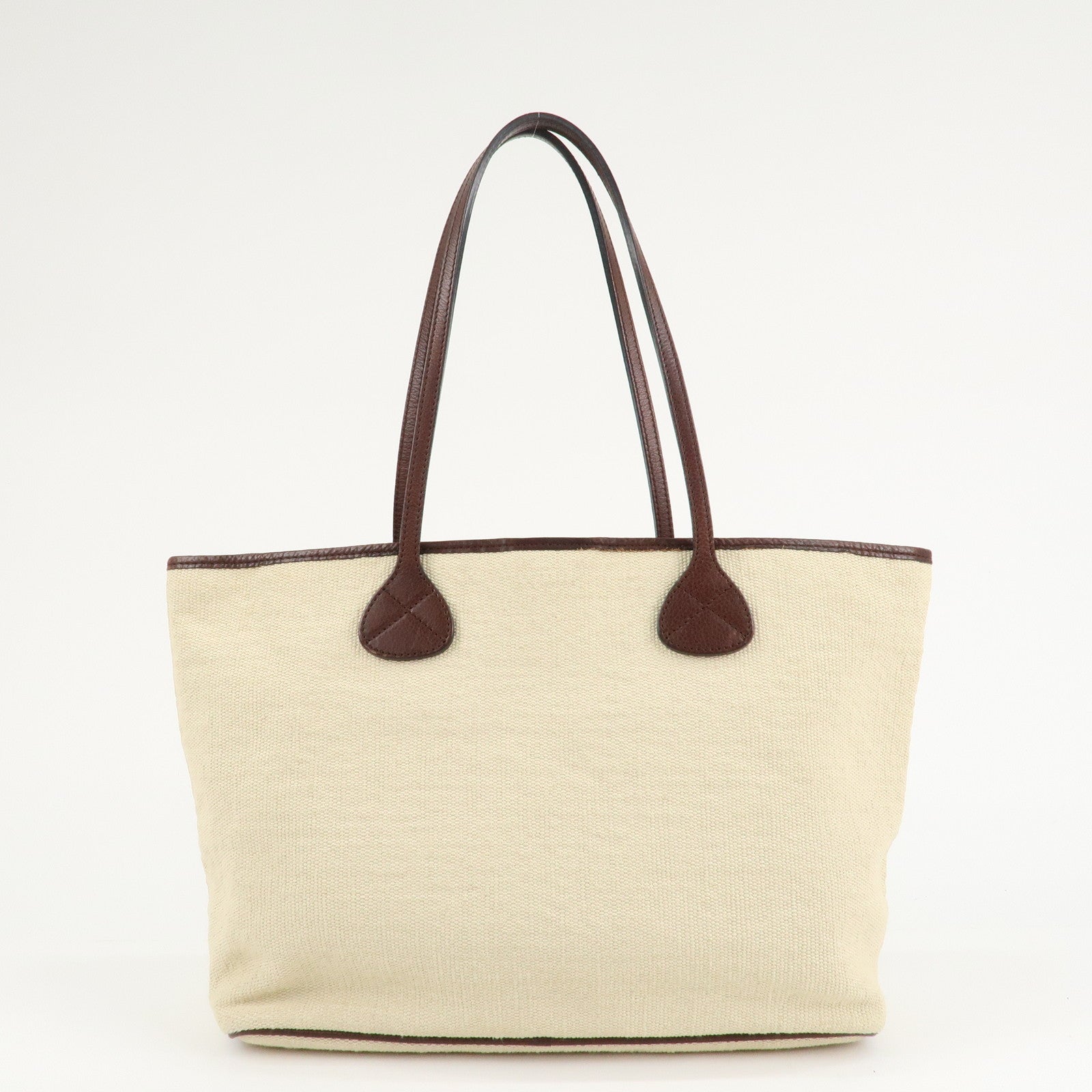 CELINE Canvas Leather Tote Bag Hand Bag Ivory Dark Brown Used