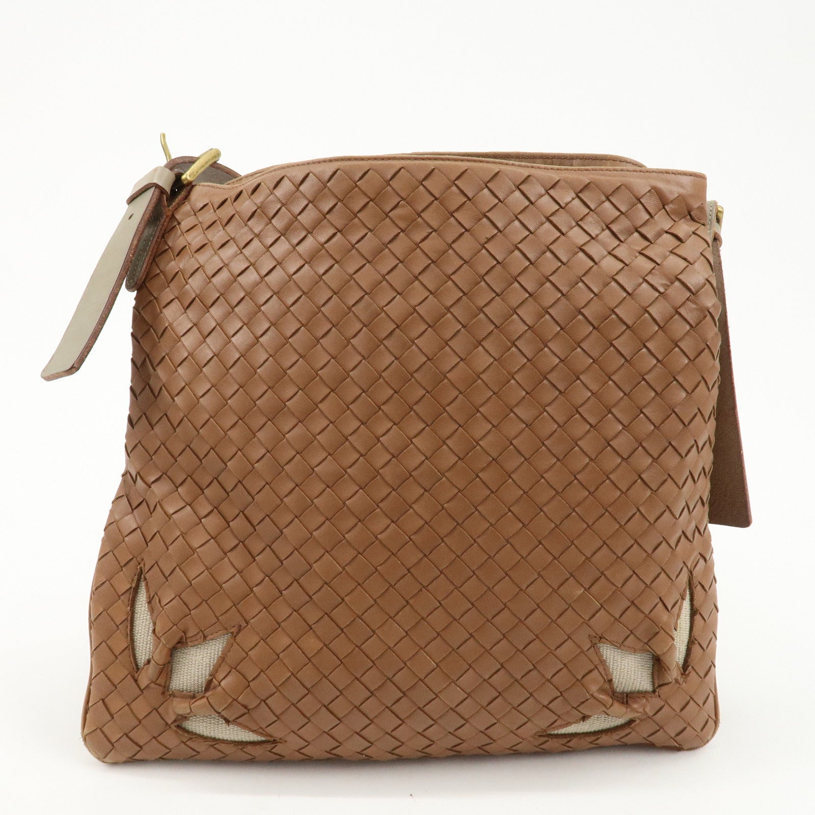 BOTTEGA VENETA Intrecciato Leather Shoulder Bag Brown Used