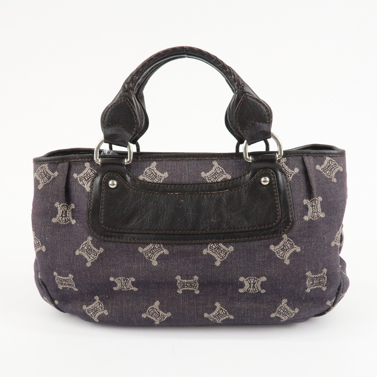 CELINE Magadam Denim Leather Boogy Bag Tote Bag Indigo Dark Brown Used