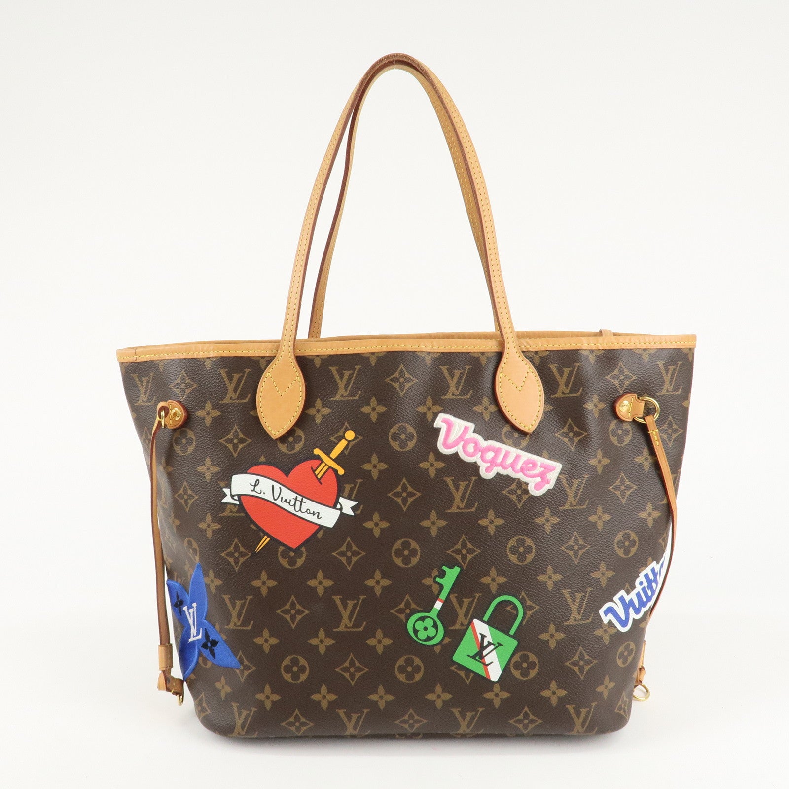 Louis Vuitton Monogram Patches Neverfull MM Tote Bag Pouch M43988 Used