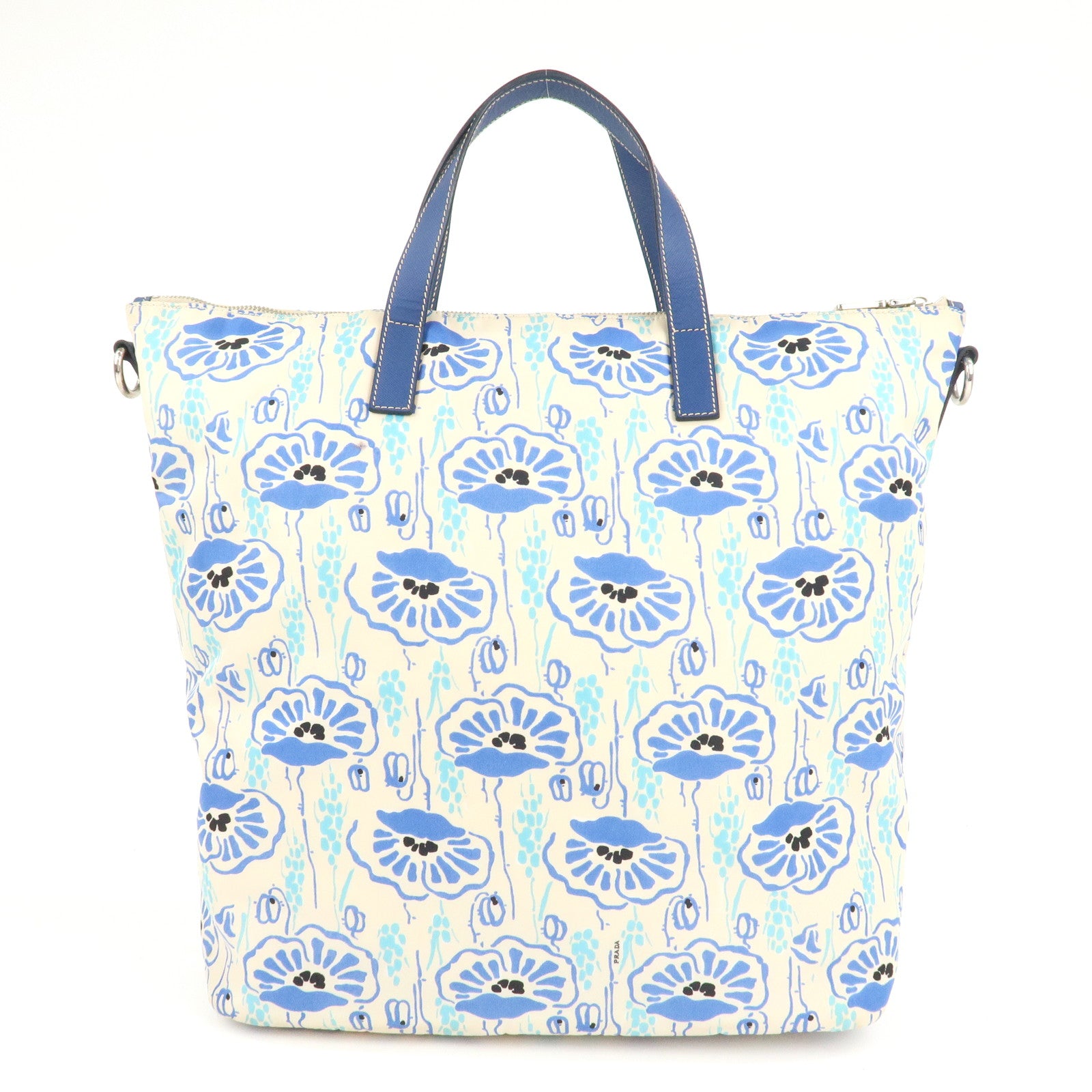 PRADA Nylon Leather 2Way Tote Bag White Blue Used