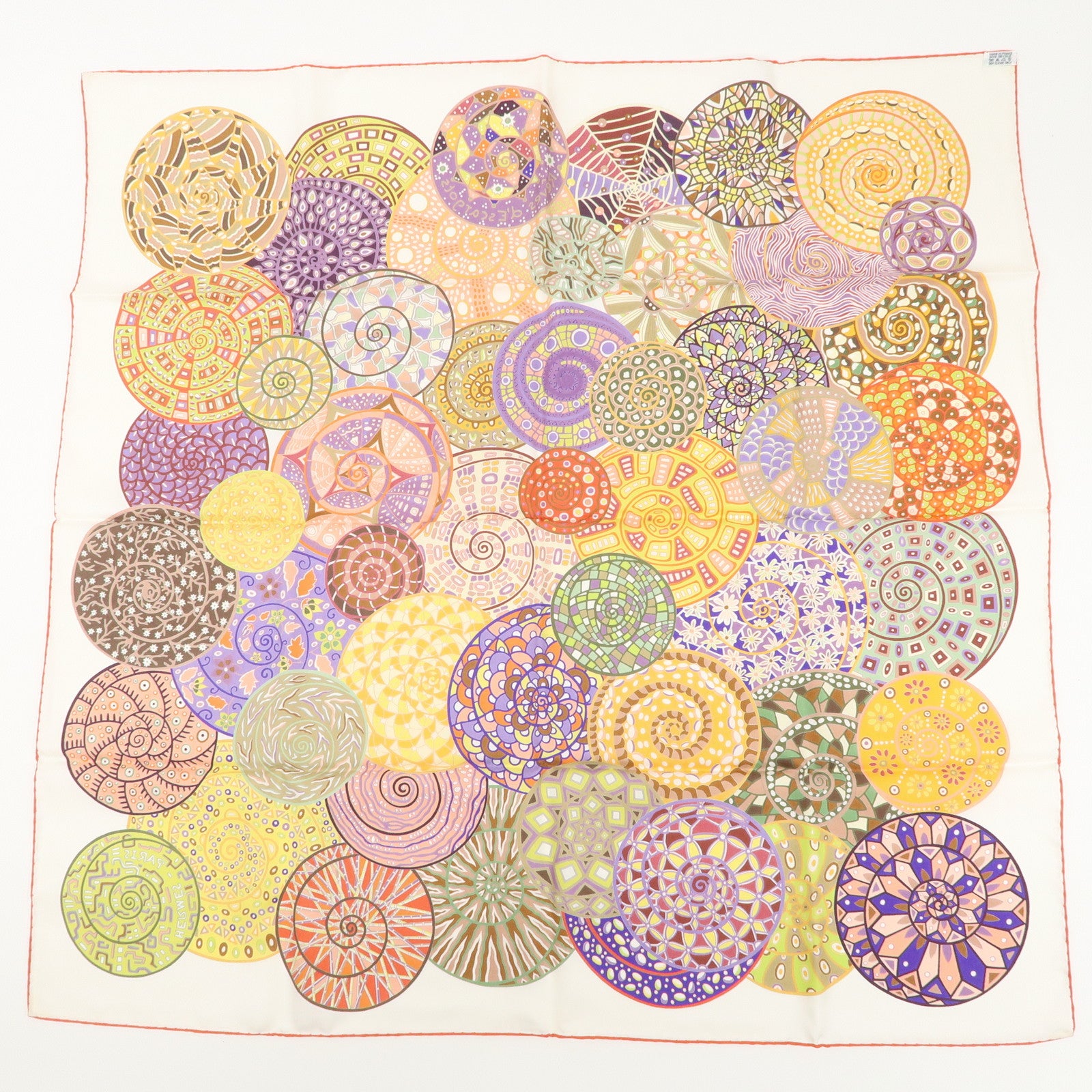 HERMES 100% Silk Carre 90 Reves d'Escargots Scarf Multi Color Used