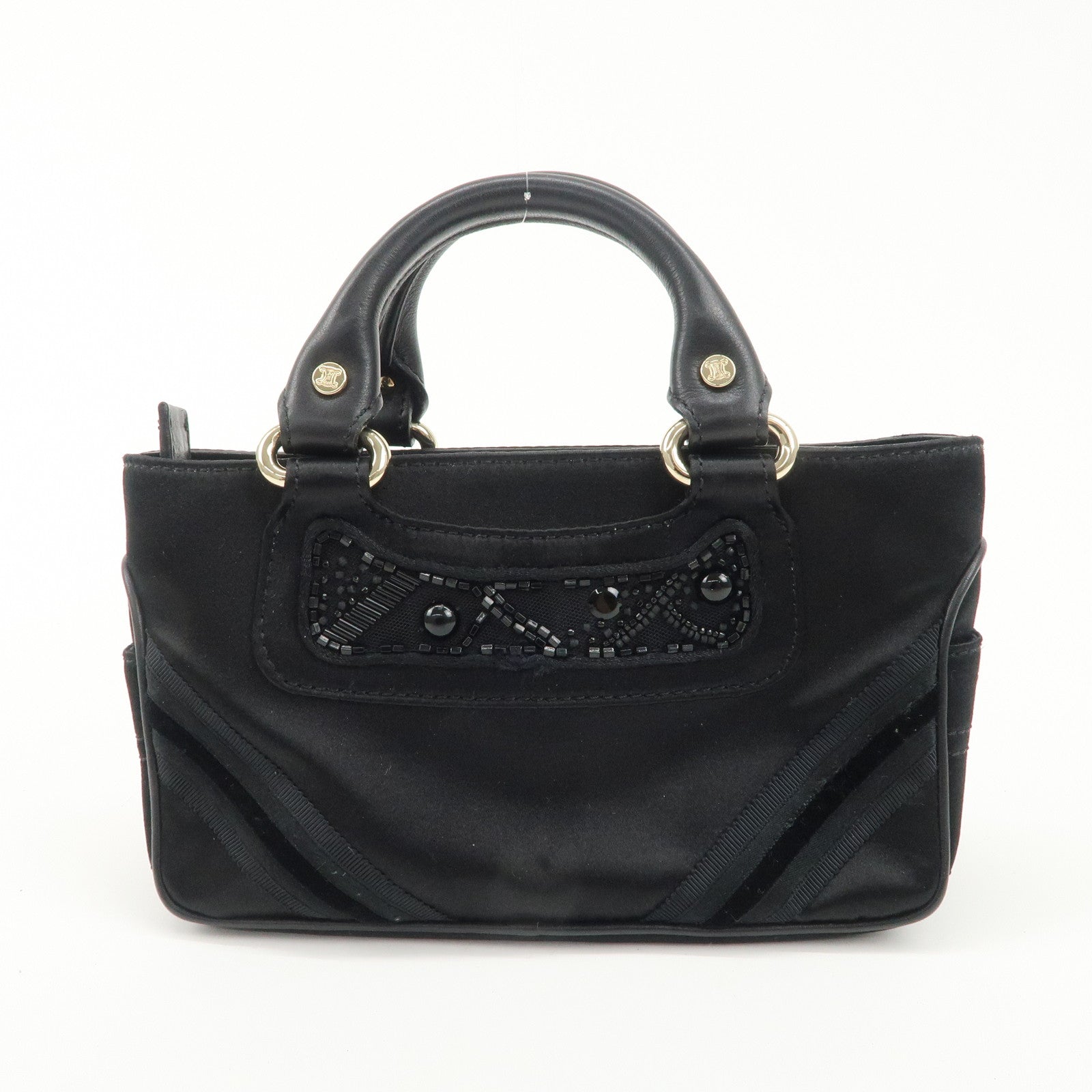 CELINE Macadam Satin Leather Mini Boogie Bag Beads Macadam Stamp Used