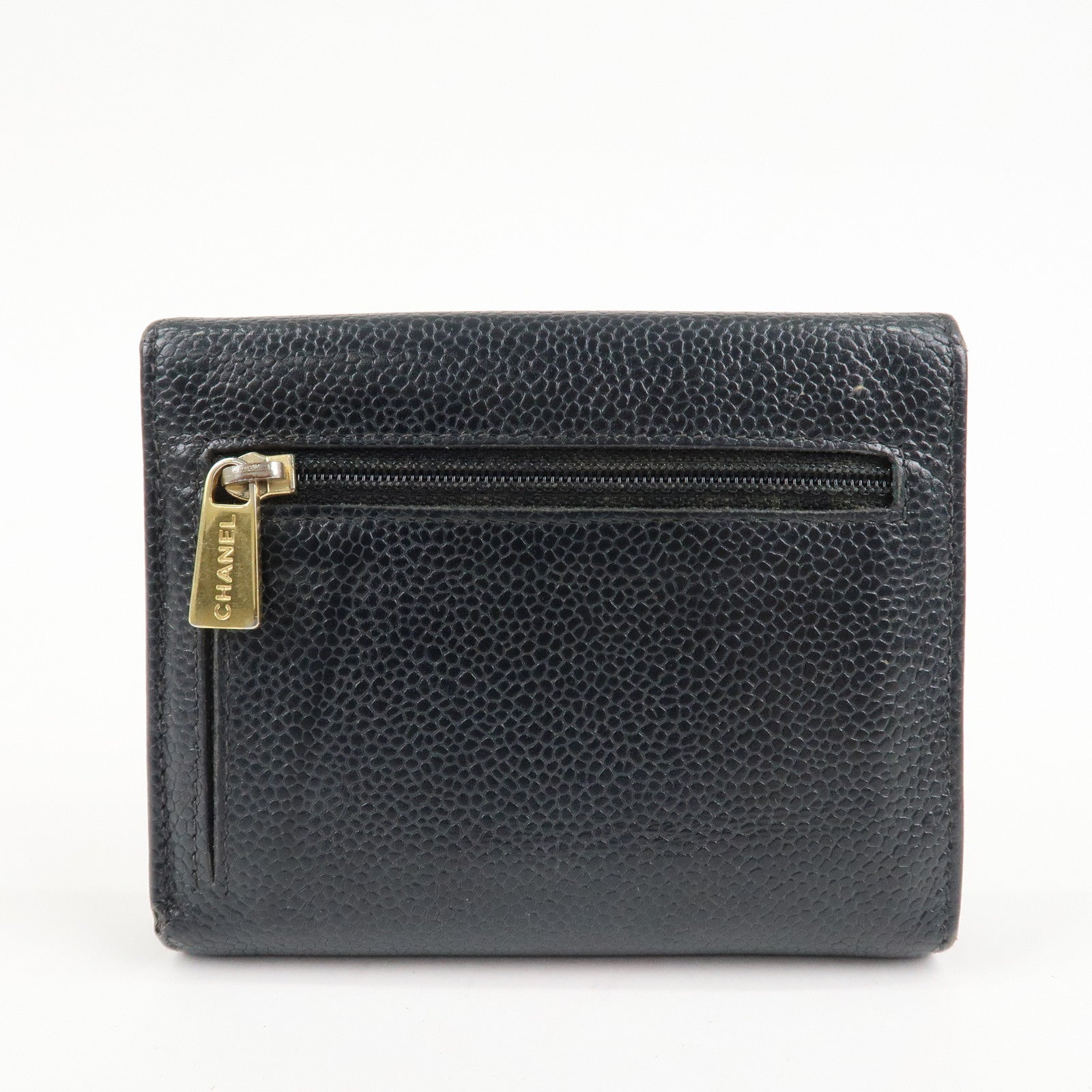 CHANEL COCO Mark Caviar Skin Bi-hold Wallet Black Used