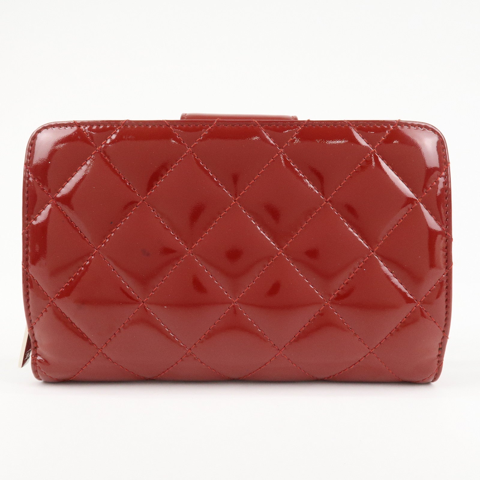 CHANEL Brilliant Patent Leather Bifold Wallet Red A48706 Used