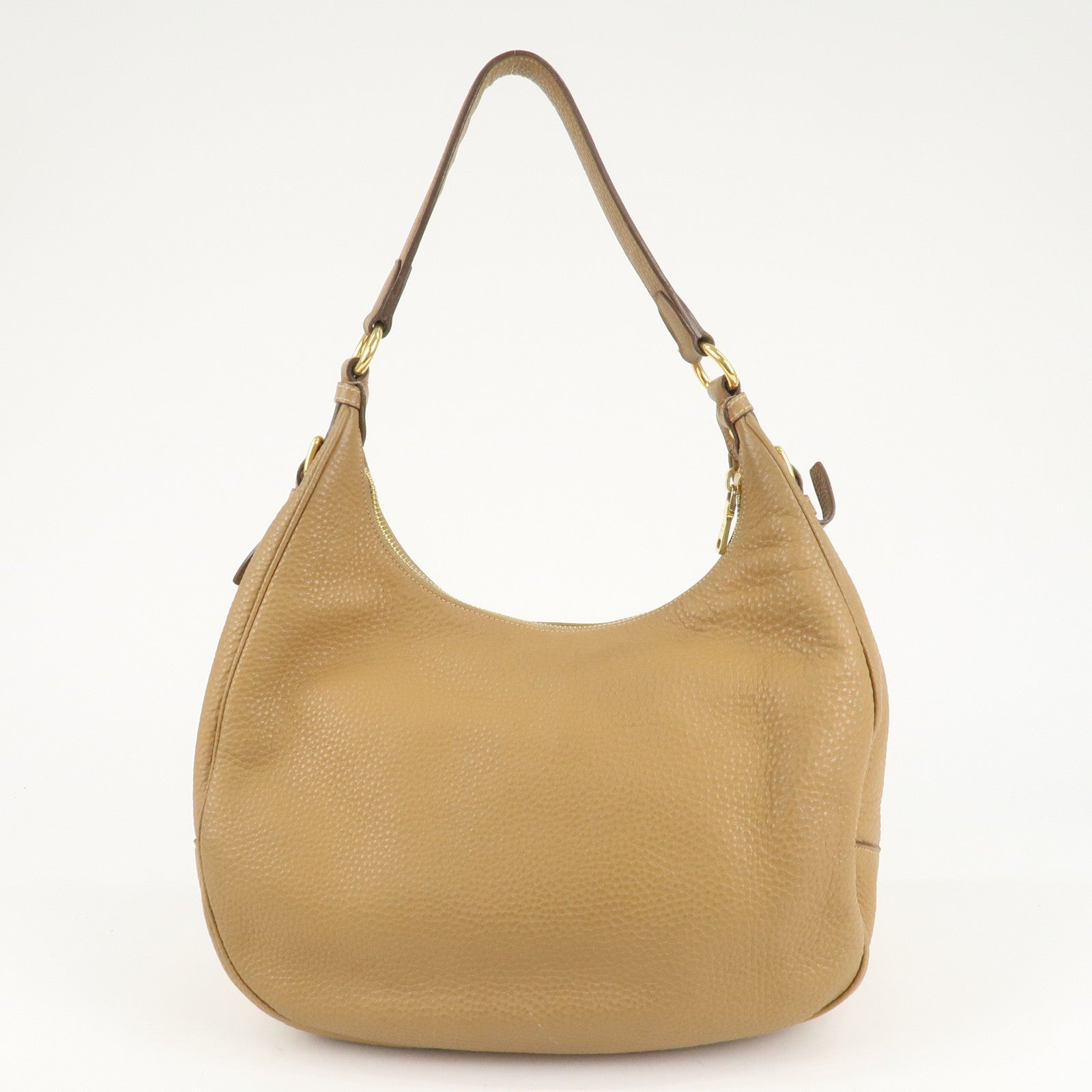 PRADA Leather Shoulder Bag Hand Bag Beige Used