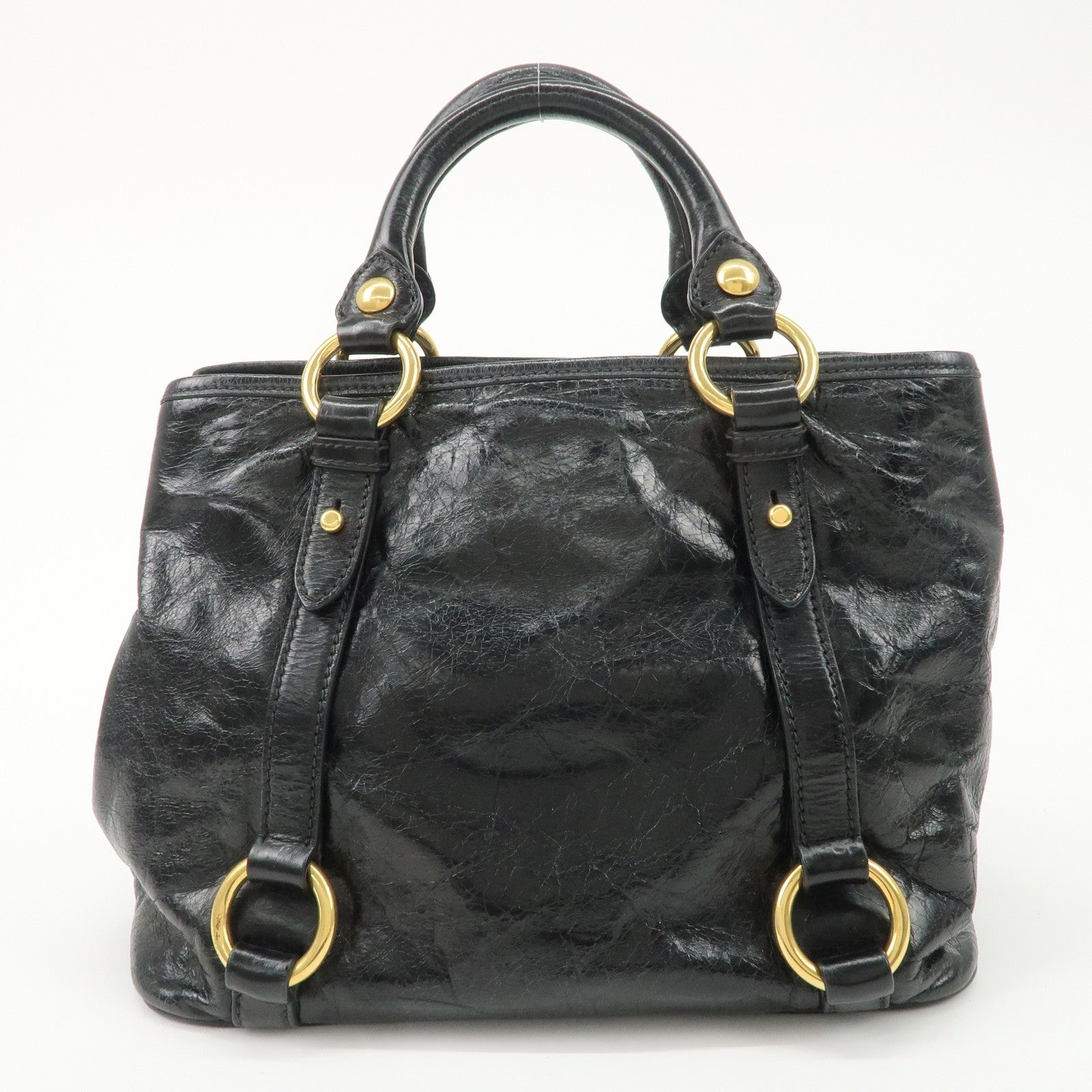 MIU MIU Leather 2Way Bag Hand Bag Shoulder Bag Black RN0685 Used