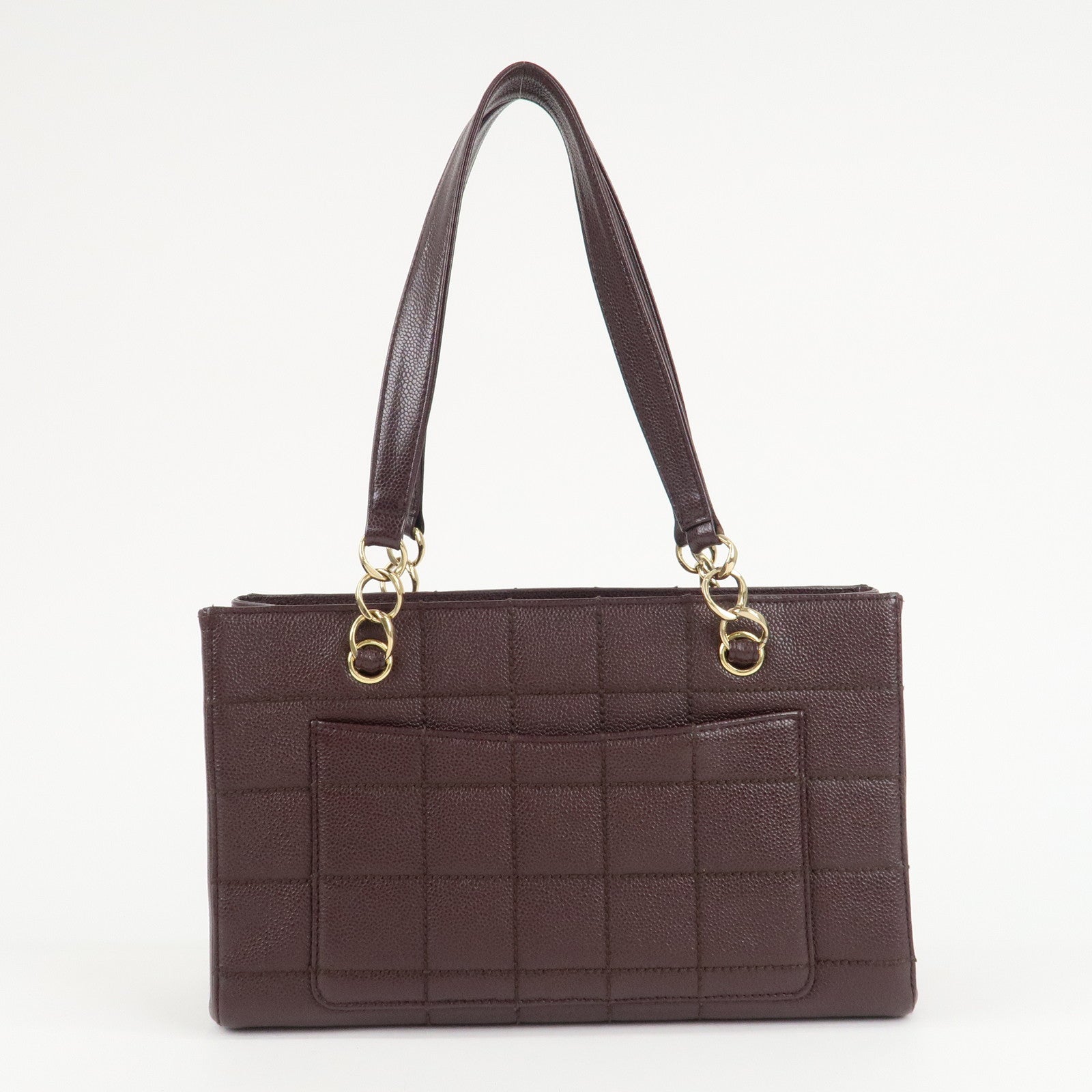 CHANEL Chocolate Bar Caviar Skin Chain Shoulder Bag Wine Gold Used