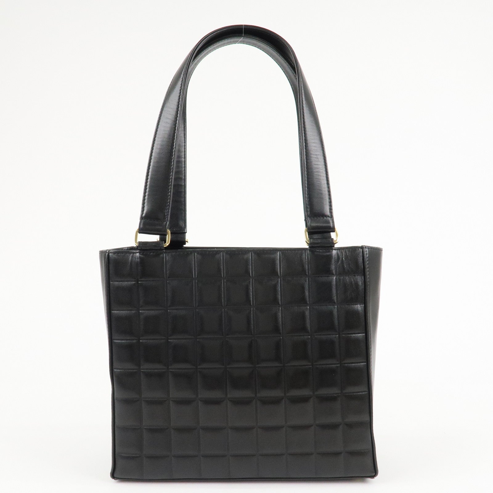 CHANEL Chocolate Bar Lamb Skin COCO Mark Tote Bag Hand Bag A17809 Used