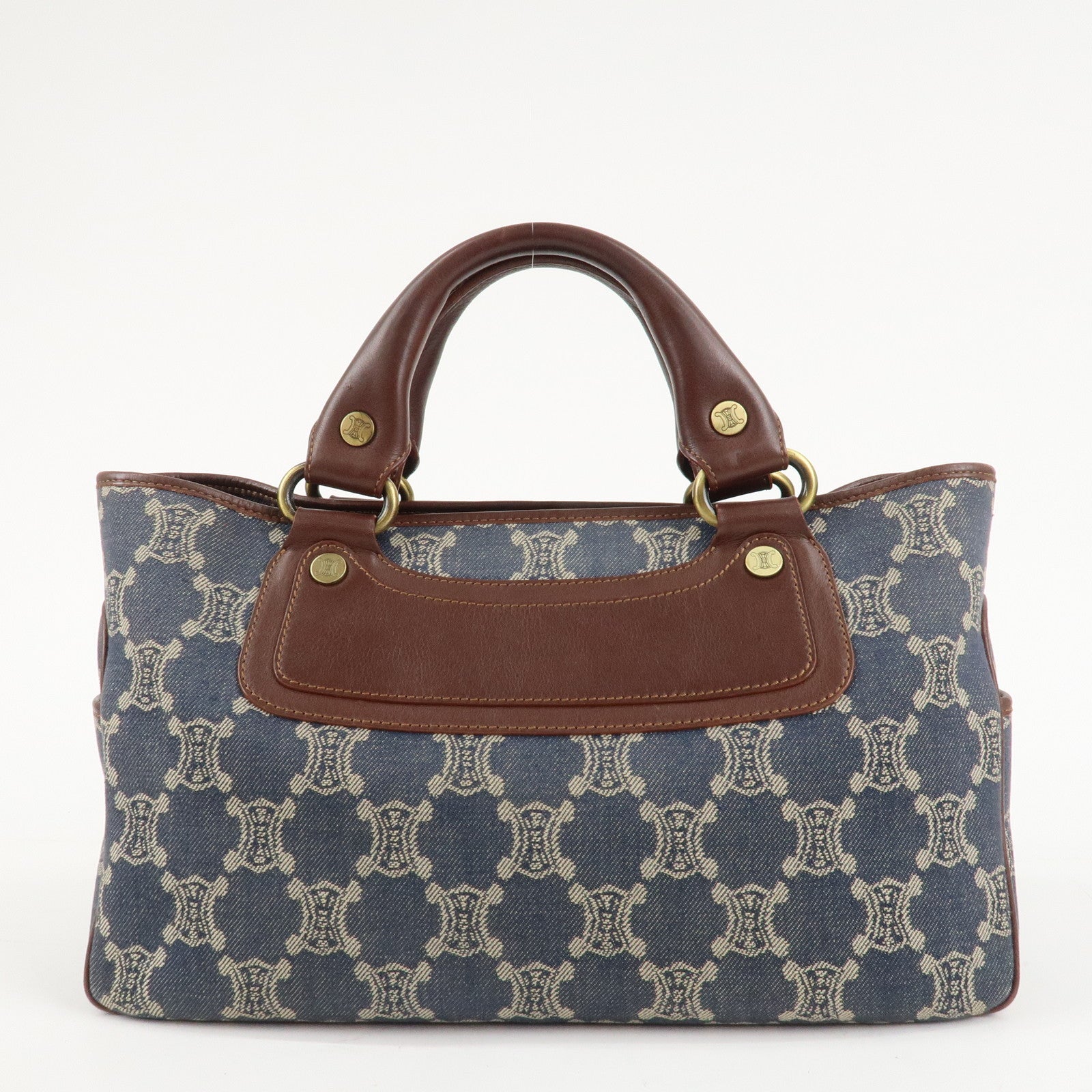 CELINE Macadam Denim Leather Boogie Bag Tote Bag Blue Brown Used