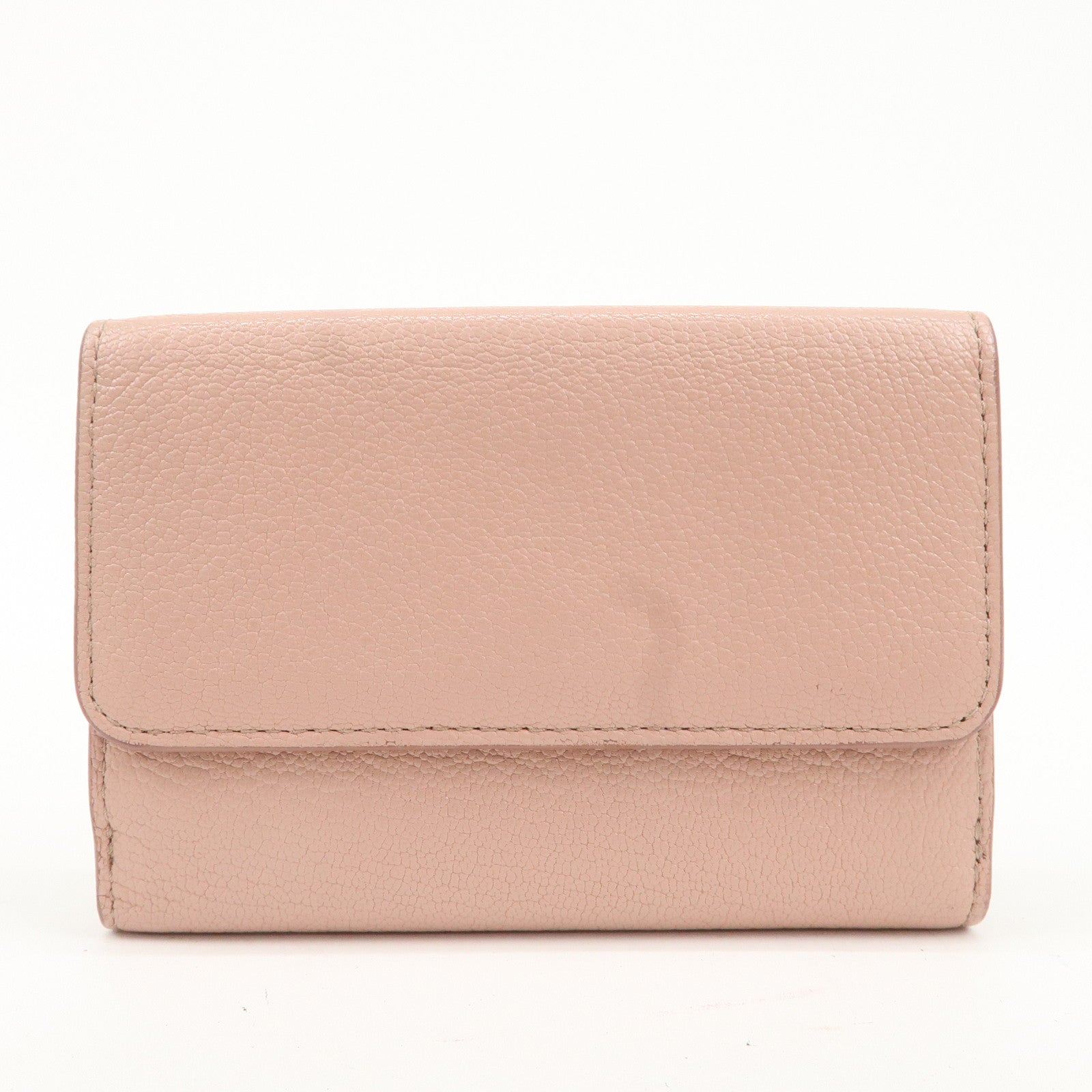 MIU MIU Leather Double Hook Bi-fold Wallet Pink Gold Hardware Used
