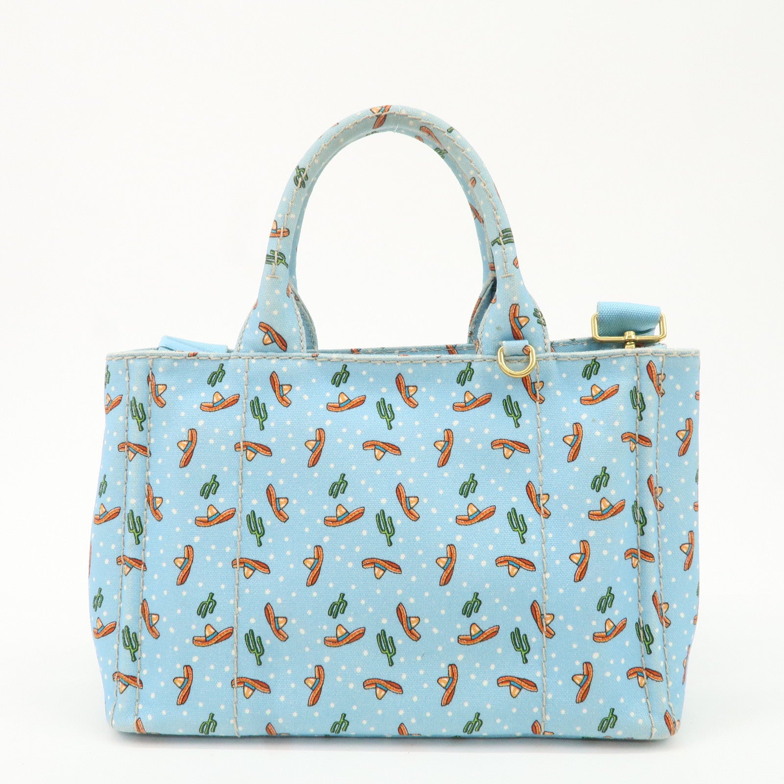 PRADA Canapa Mini Canvas 2Way Bag Light Blue 1BG439 Used