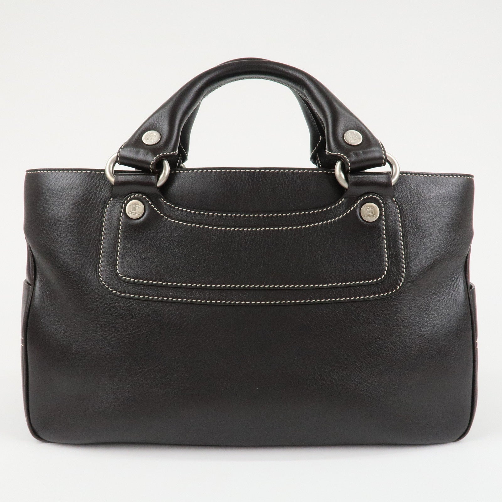 CELINE Leather Boogie Bag Hand Bag Tote Bag Dark Brown Used