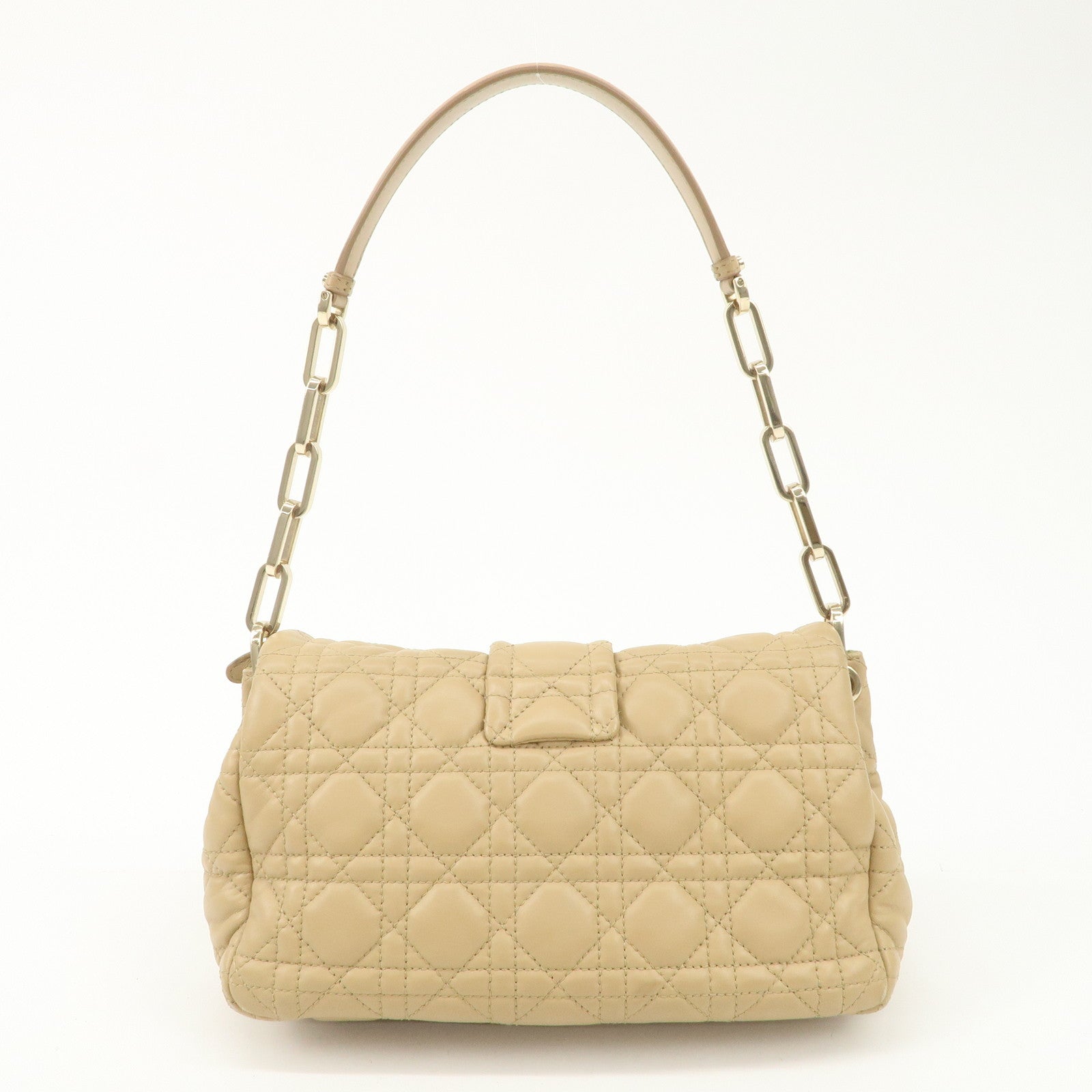 Christian Dior New Lock Cannage Leather Chain Shoulder Bag Beige Used