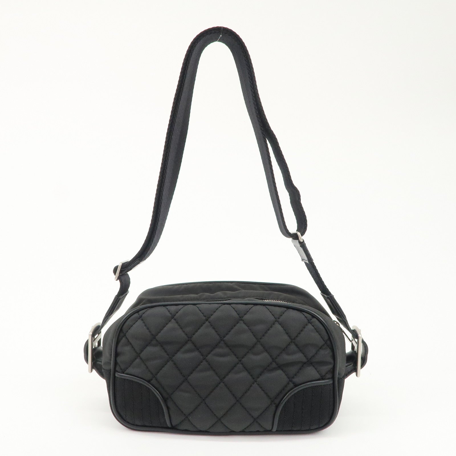 CHANEL Sports Matelasse Nylon Canvas COCO Mark Shoulder Bag Black Used