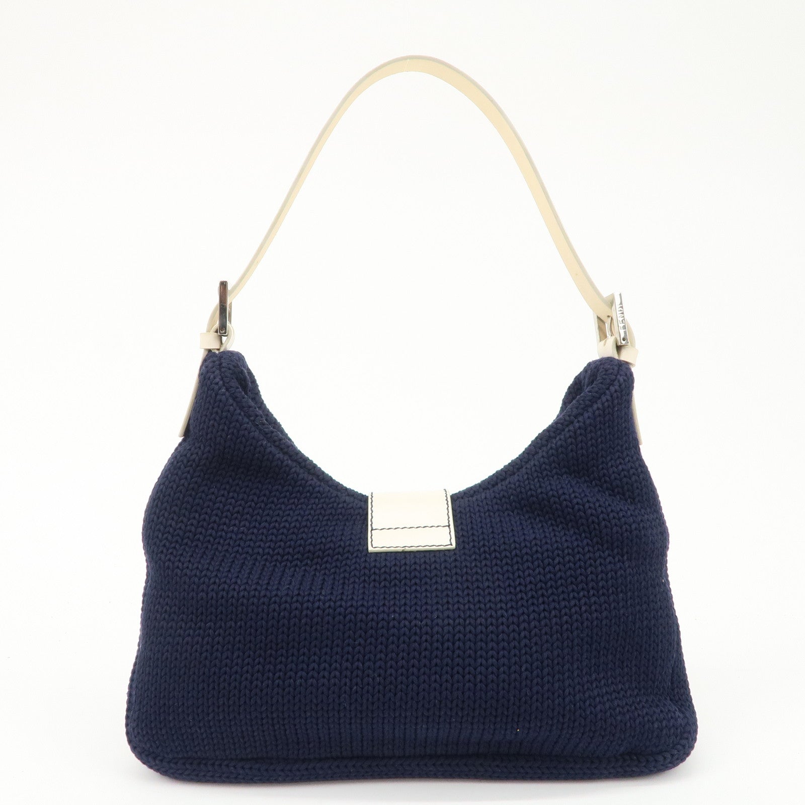 FENDI Wool Leather Shoulder Bag Navy White 26569 Used