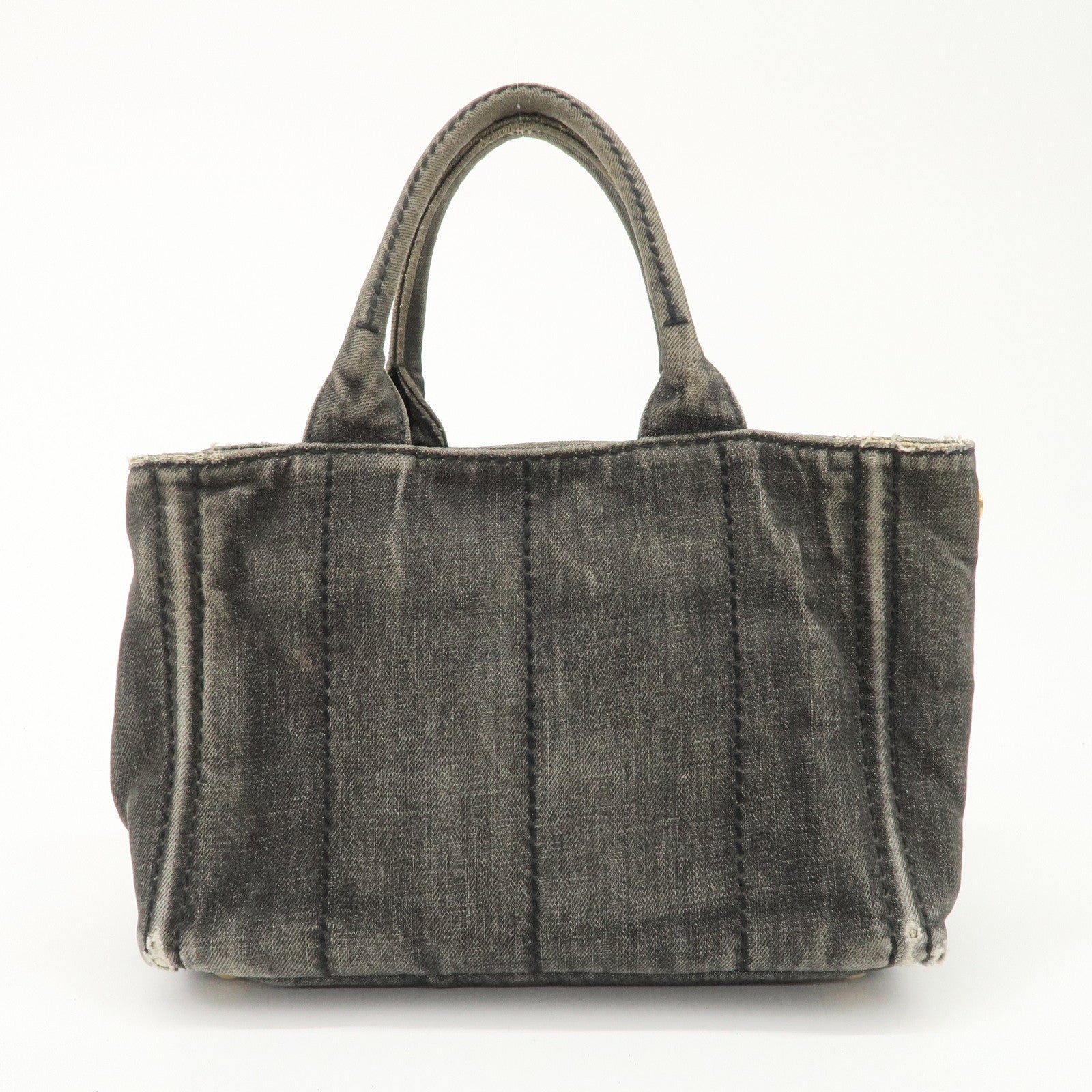 PRADA Canapa Mini Denim Hand Bag Tote Bag Black 1BG439 Used