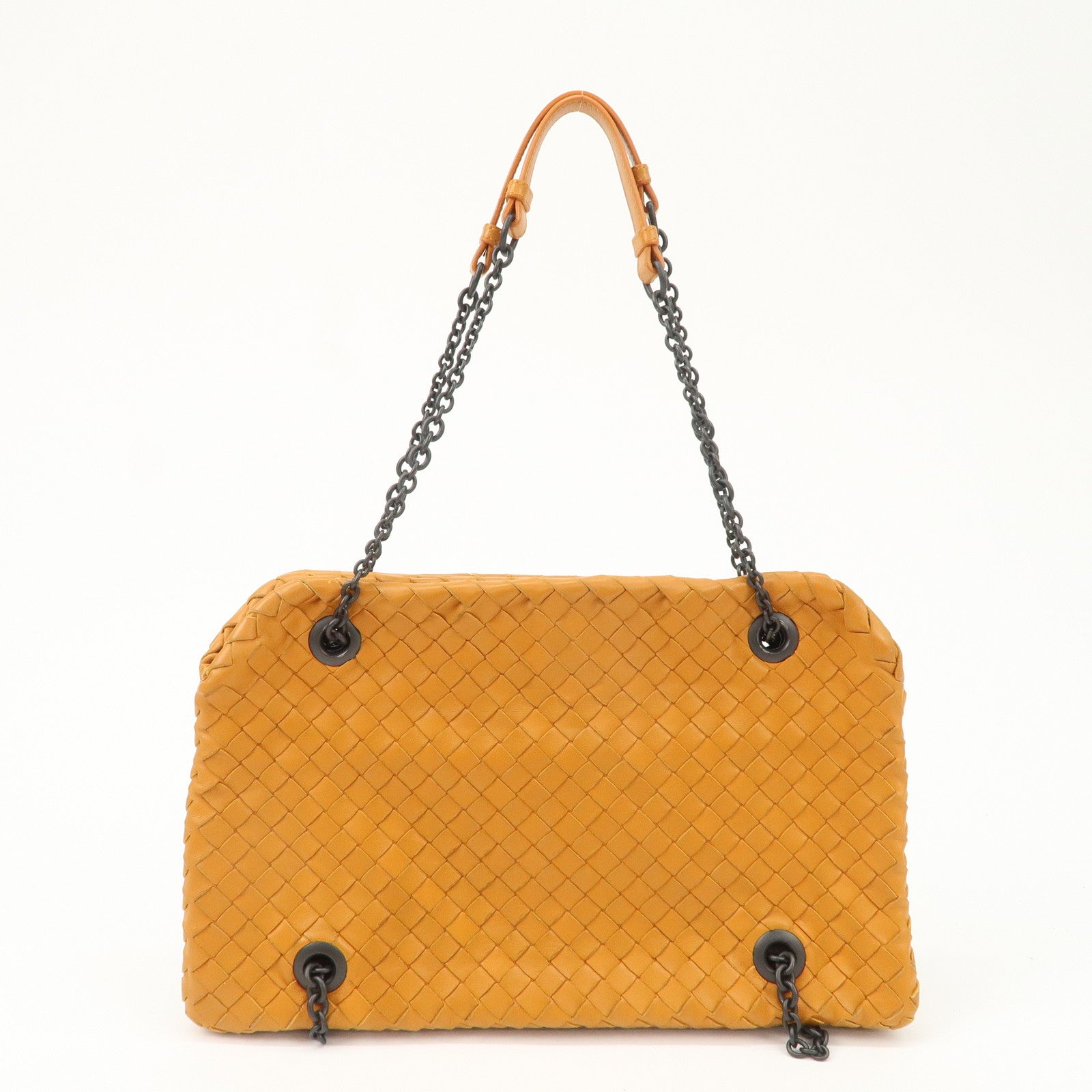 Bottega Veneta Intrecciato Leather Chain Shoulder Bag Orange Used