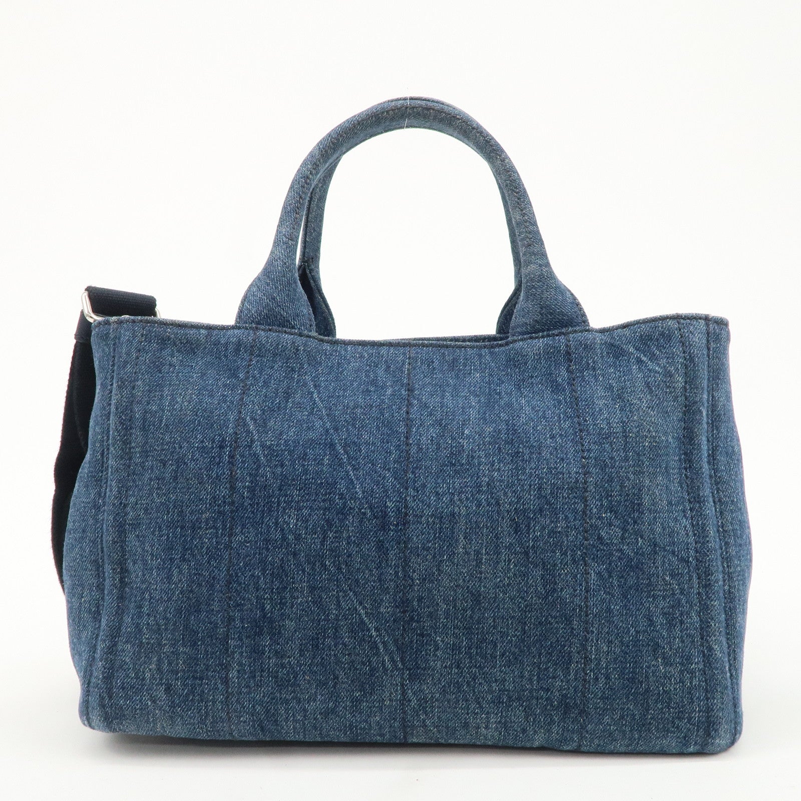 PRADA Logo Canapa Mini Denim Bijou 2Way Tote Bag Denim Blue 1BG439 Used
