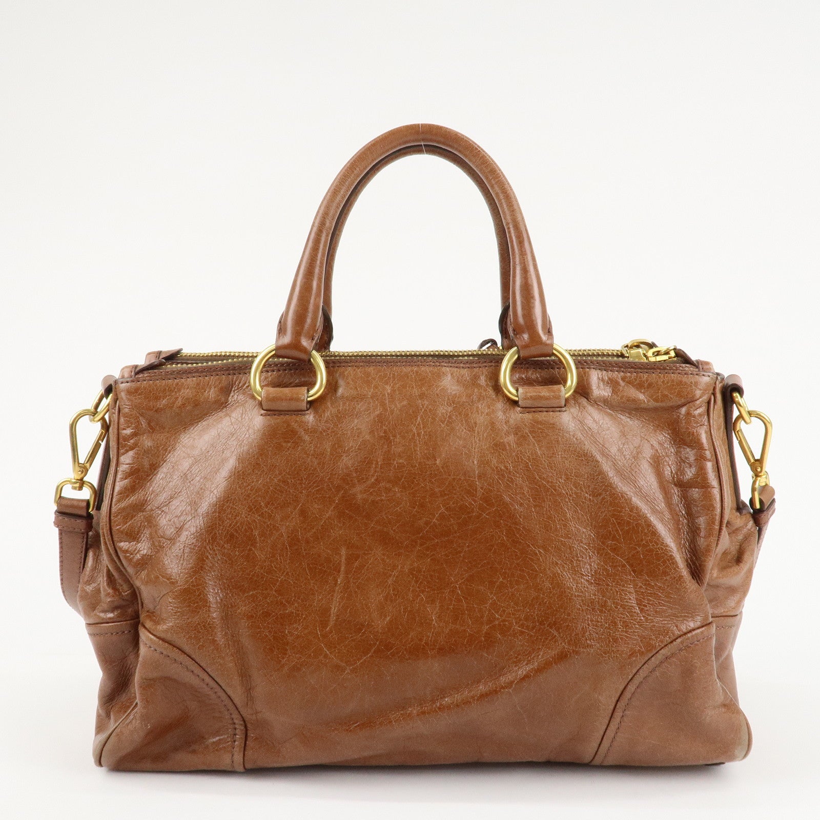 PRADA Leather 2Way Bag Shoulder Bag Hand Bag Brown Used