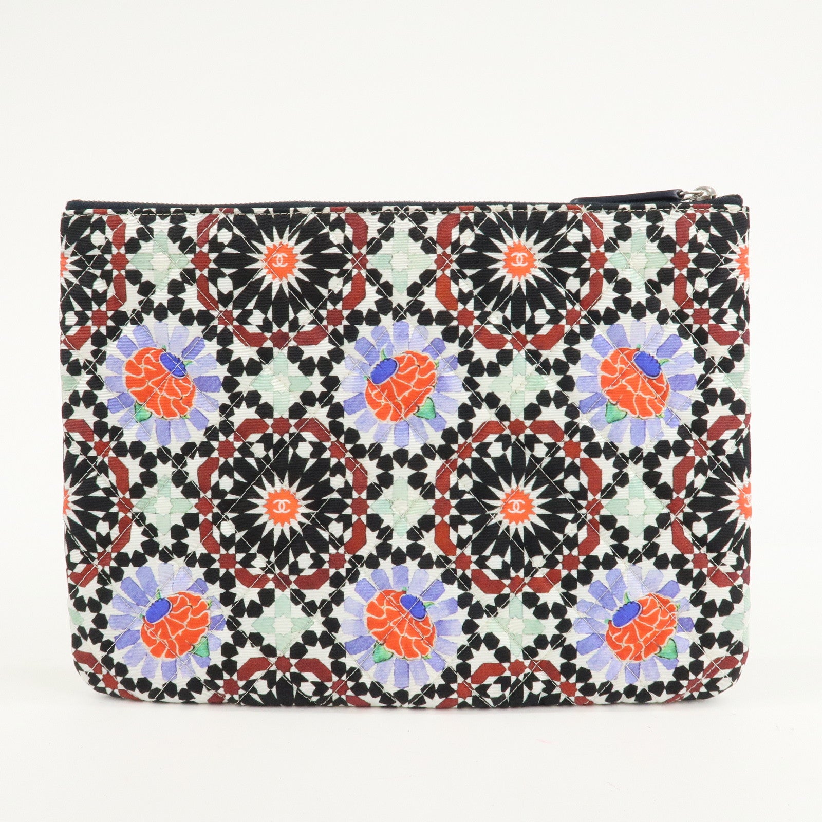 CHANEL COCO Mark Canvas Quilting Flower Print Clutch Bag A82074 Used