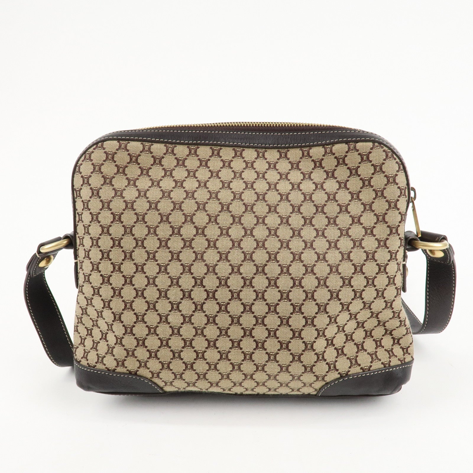 CELINE Macadam Canvas Leather Shoulder Crossbody Bag Beige Brown Used