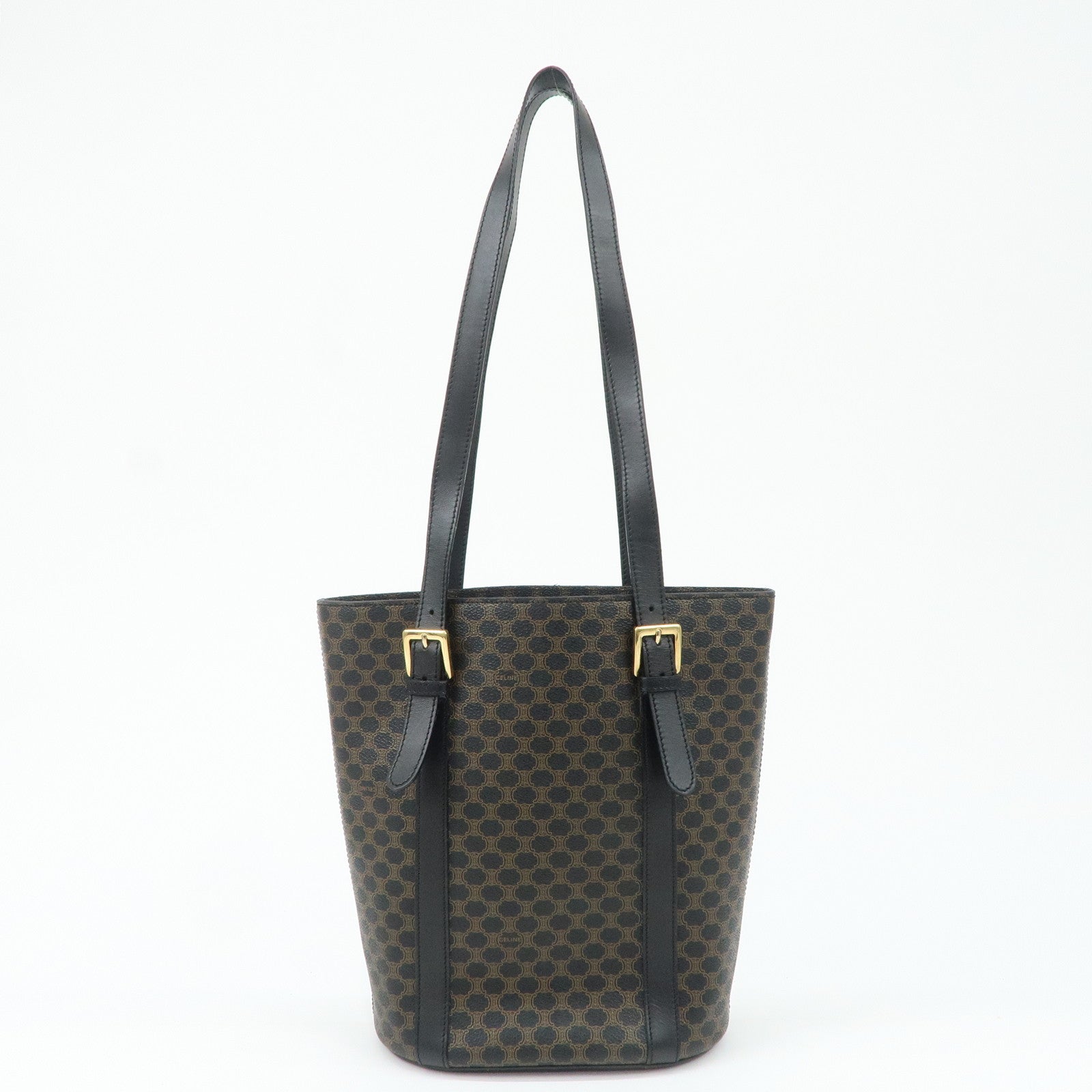 CELINE Macadam PVC Leather Tote Bag Shoulder Bag Brown Black Used