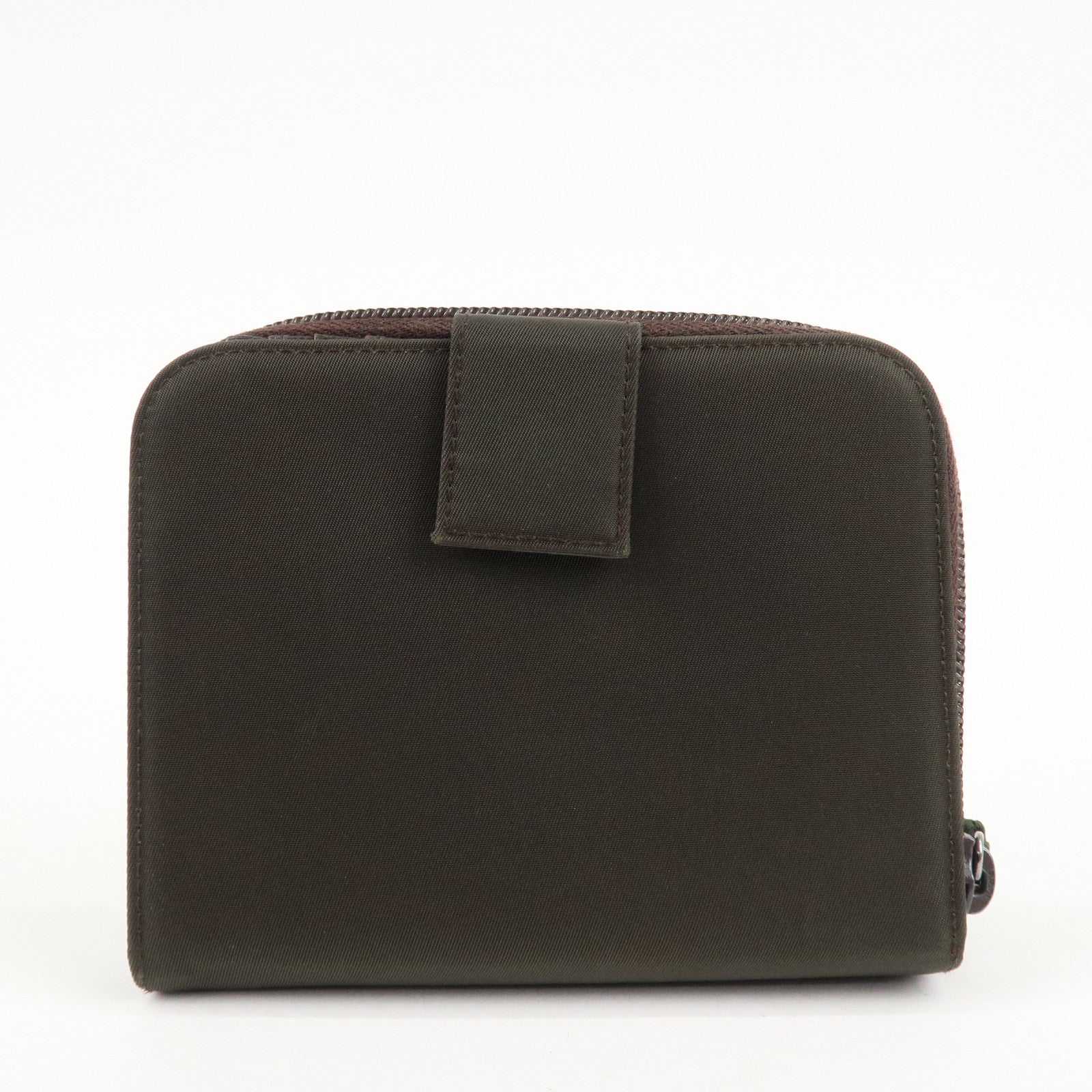 PRADA Logo Leather Bi-Fold Wallet Small Wallet Khaki Used