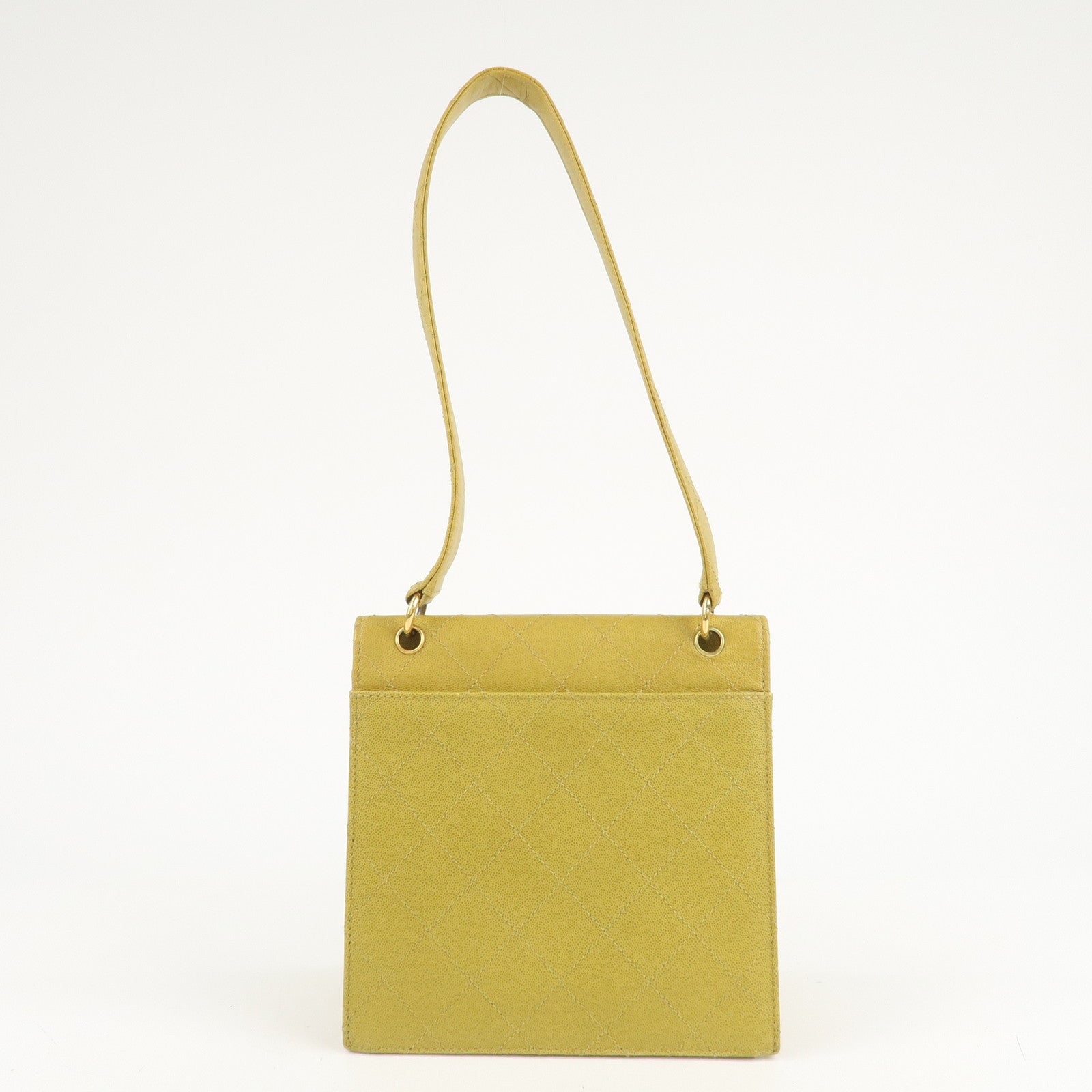 CHANEL Matelasse Caviar Skin Shoulder Bag Yellow Used