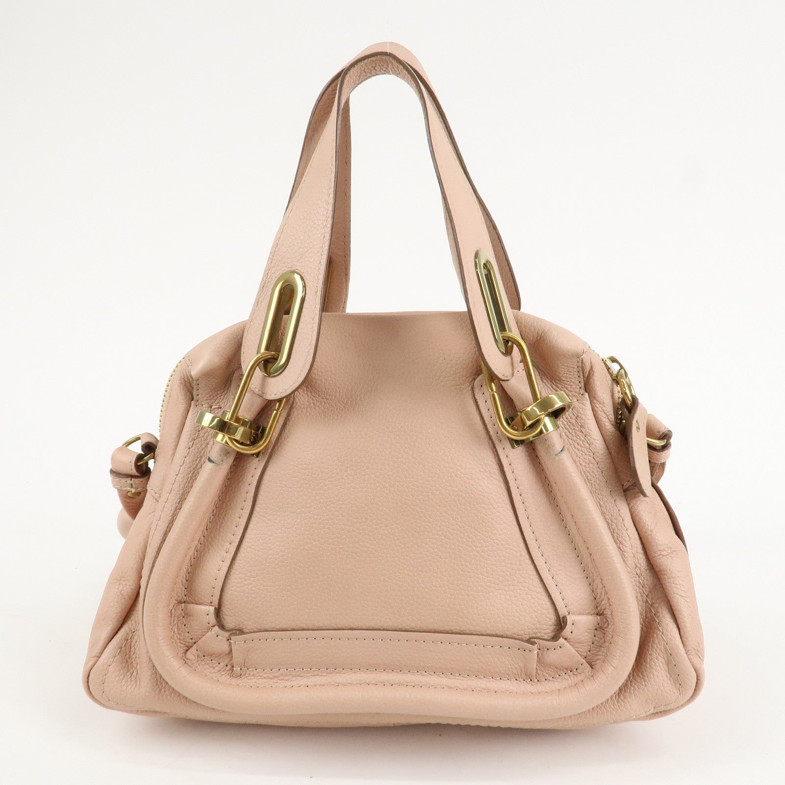 Chloe Paraty Leather 2Way Tote Bag HandBag Shoulder Bag Pink Beige Used