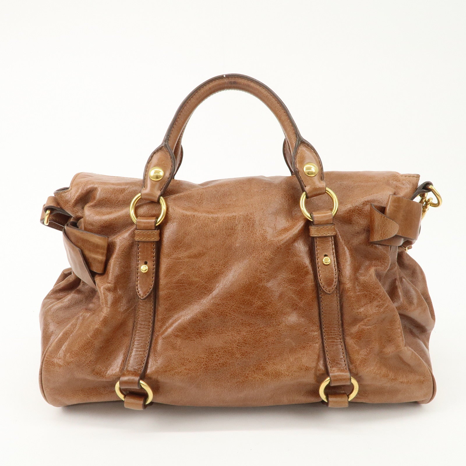 MIU MIU Leather 2Way Bag Shoulder Bag Hand Bag Brown Used