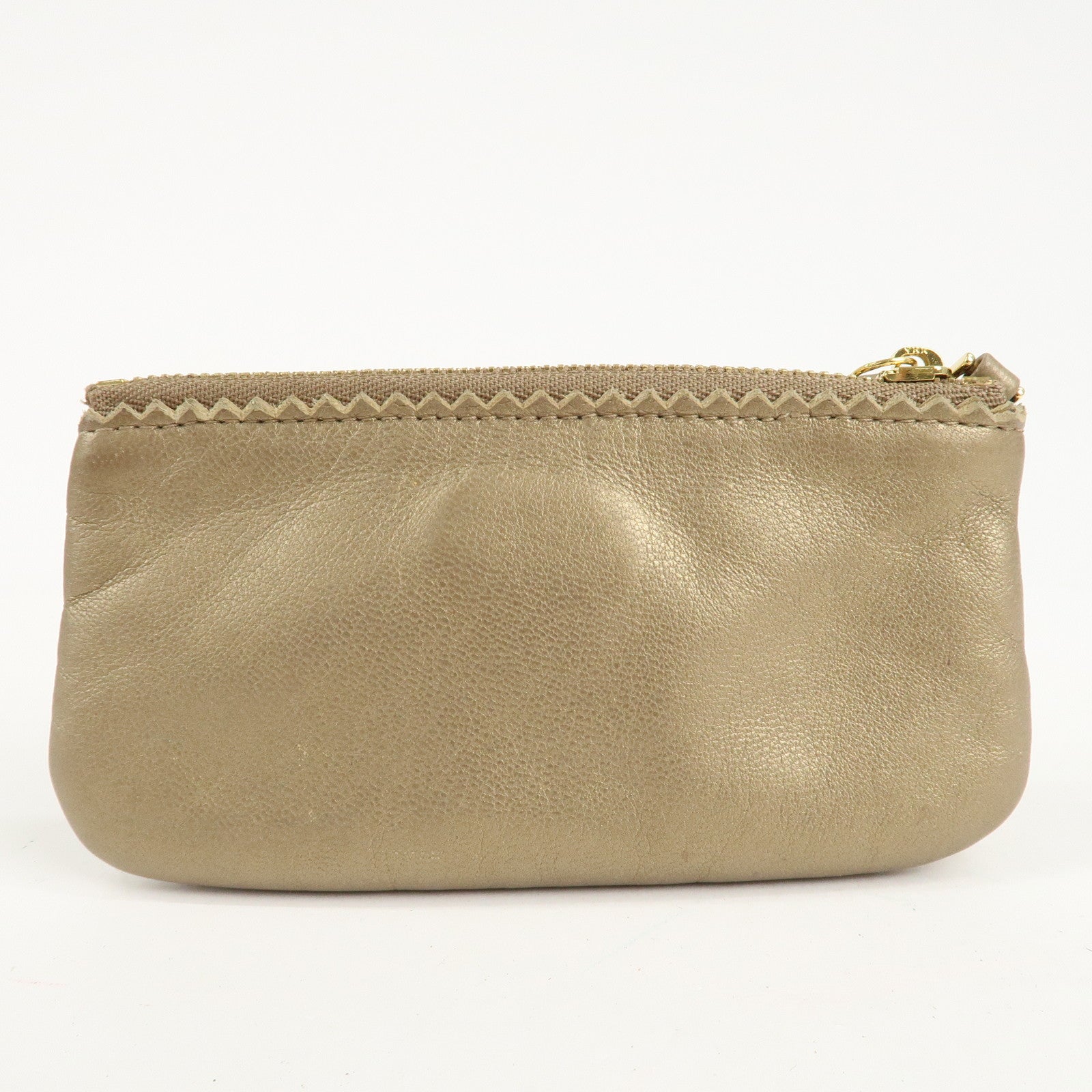 LOEWE Anagram Leather Pouch Coin Case with Keyring Gold Used