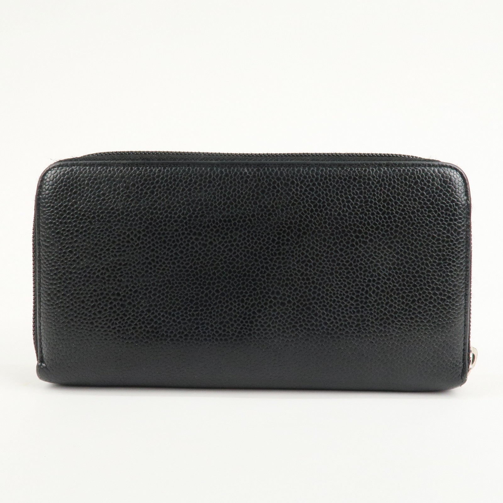 CHANEL Caviar Skin Zip Around Long Wallet Black A50071 Used