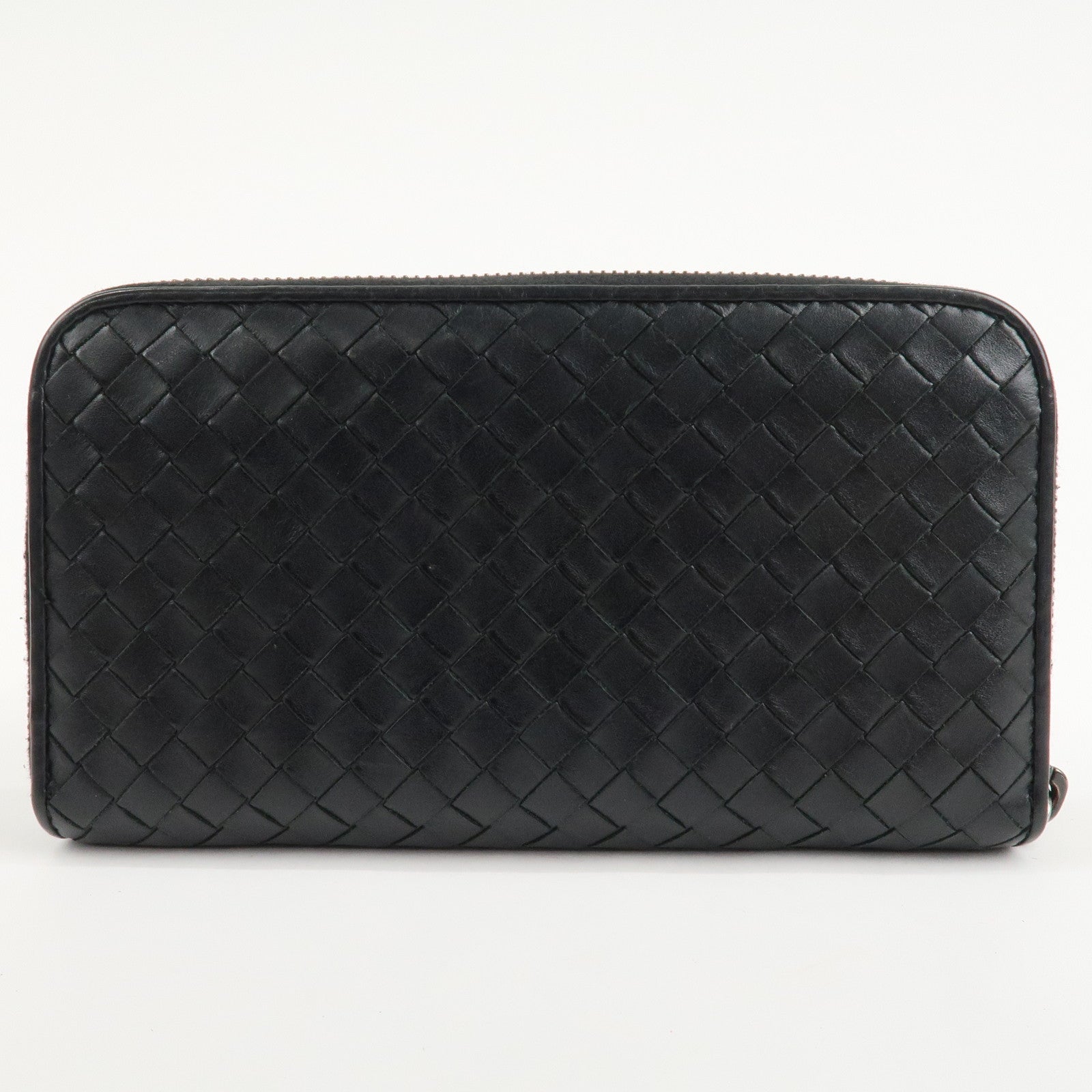 BOTTEGA VENETA Intrecciato Leather Round Zipper Wallet Black Used