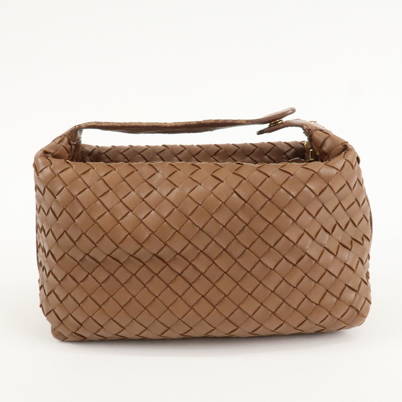 BOTTEGA VENETA Intrecciato Leather Hand Bag Gold HDW Brown Used