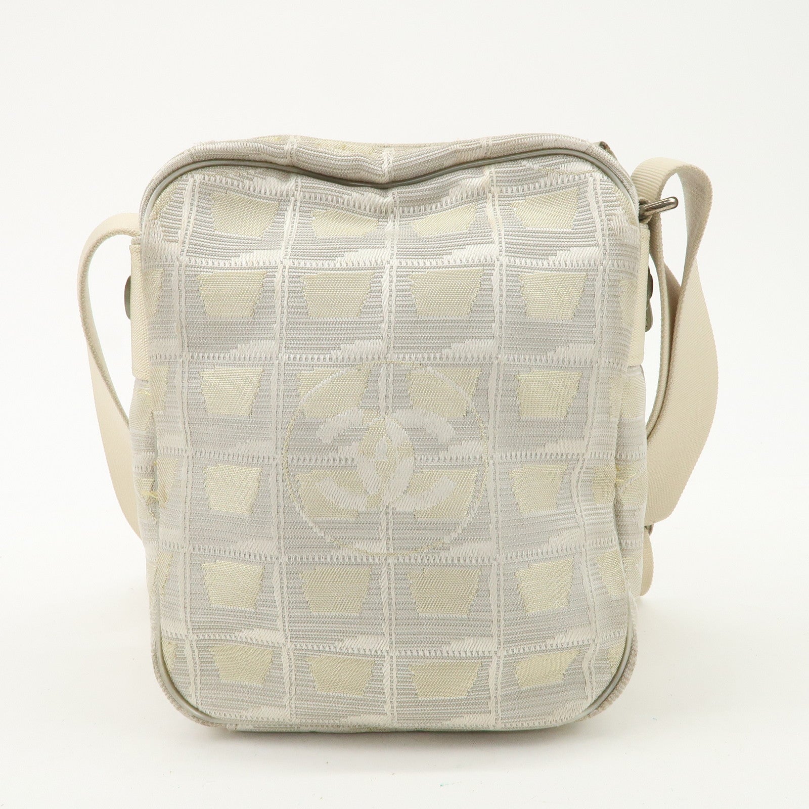 CHANEL New Travel Line Nylon Jacquard Leather Shoulder Bag Used