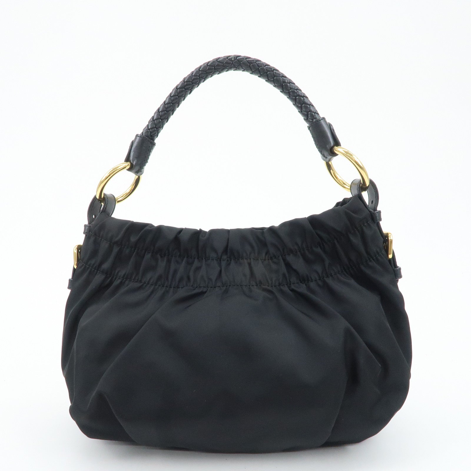 PRADA Nylon Leather Shoulder Bag Black Used