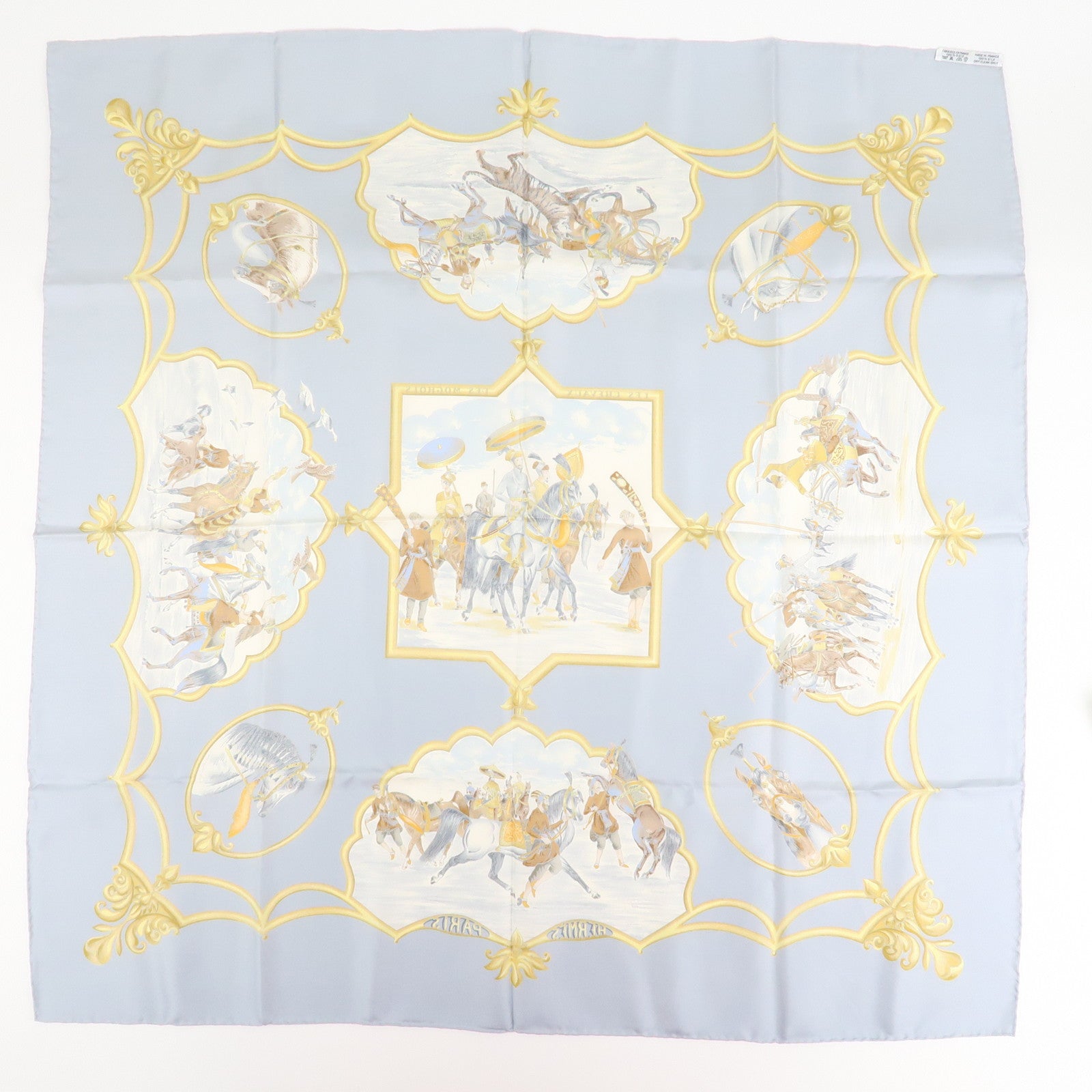 HERMES Carre 90 Silk 100% Scarf Les Chevaux Des Moghols Used