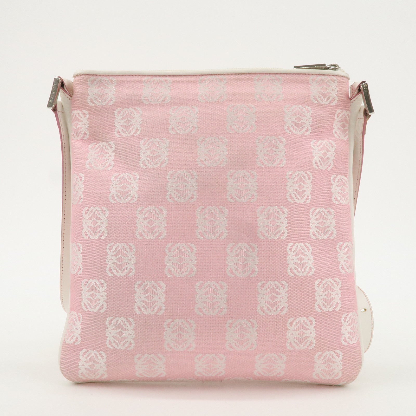 LOEWE Anagram Canvas Leather Shoulder bag Pink Used