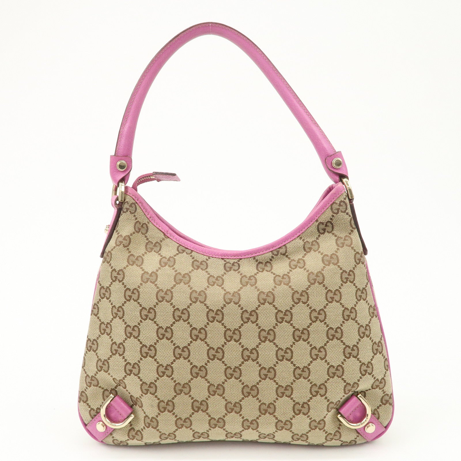 GUCCI Abbey GG Canvas Leather Shoulder Bag Beige Pink 130739 Used
